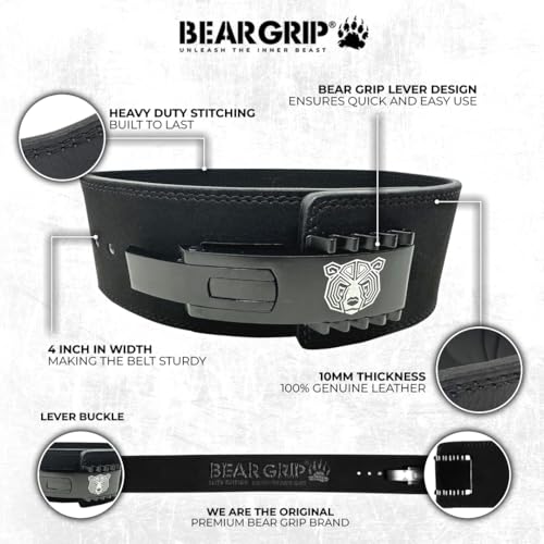 BEAR GRIP Power Belt - Elite Edition Premium Double Pong Weight Lifting Belt