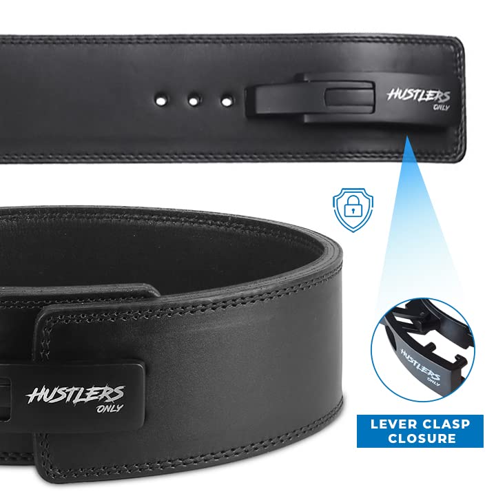 Hustlers Only Weight Lifting Belt with Lever Buckle Genuine Leather Gym Belt for Deadlift, Power Lifting, Bodybuilding, Workout Belt 10mm thickness for Back Support, Lifting Belt for Men and Women