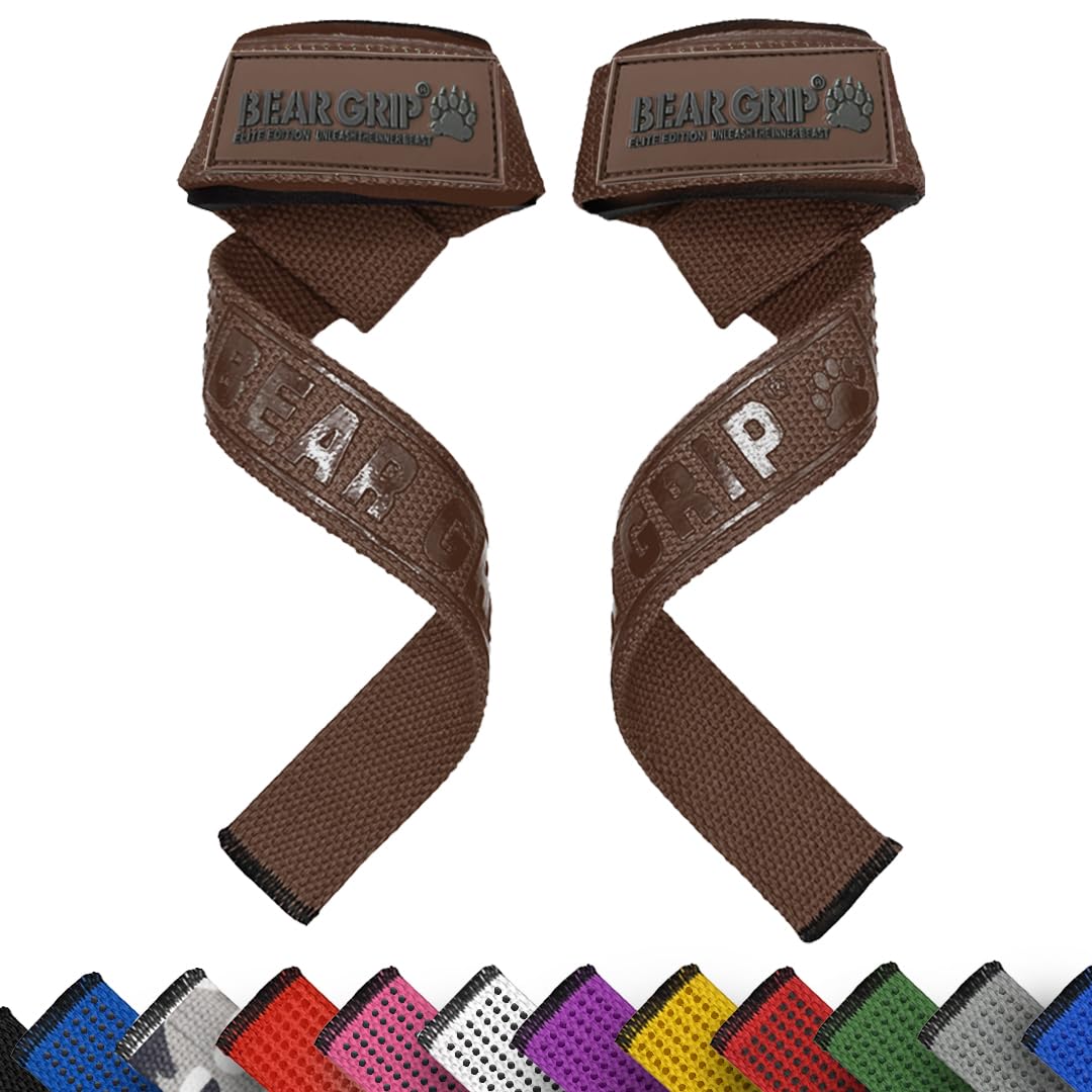 BEAR GRIP Straps - Premium Neoprene Padded Heavy Duty Double Stitched Weight Lifting Gym Straps, Deadlift, Gym Accessories for Men and Women, Advanced Gel Grip, 100% cotton, Extra long length