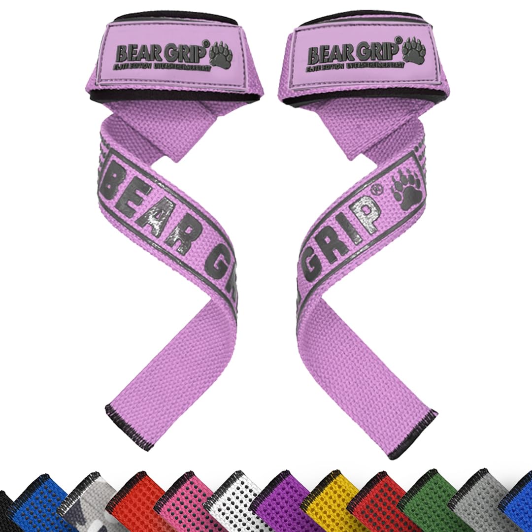BEAR GRIP Straps - Premium Neoprene Padded Heavy Duty Double Stitched Weight Lifting Gym Straps, Deadlift, Gym Accessories for Men and Women, Advanced Gel Grip, 100% cotton, Extra long length