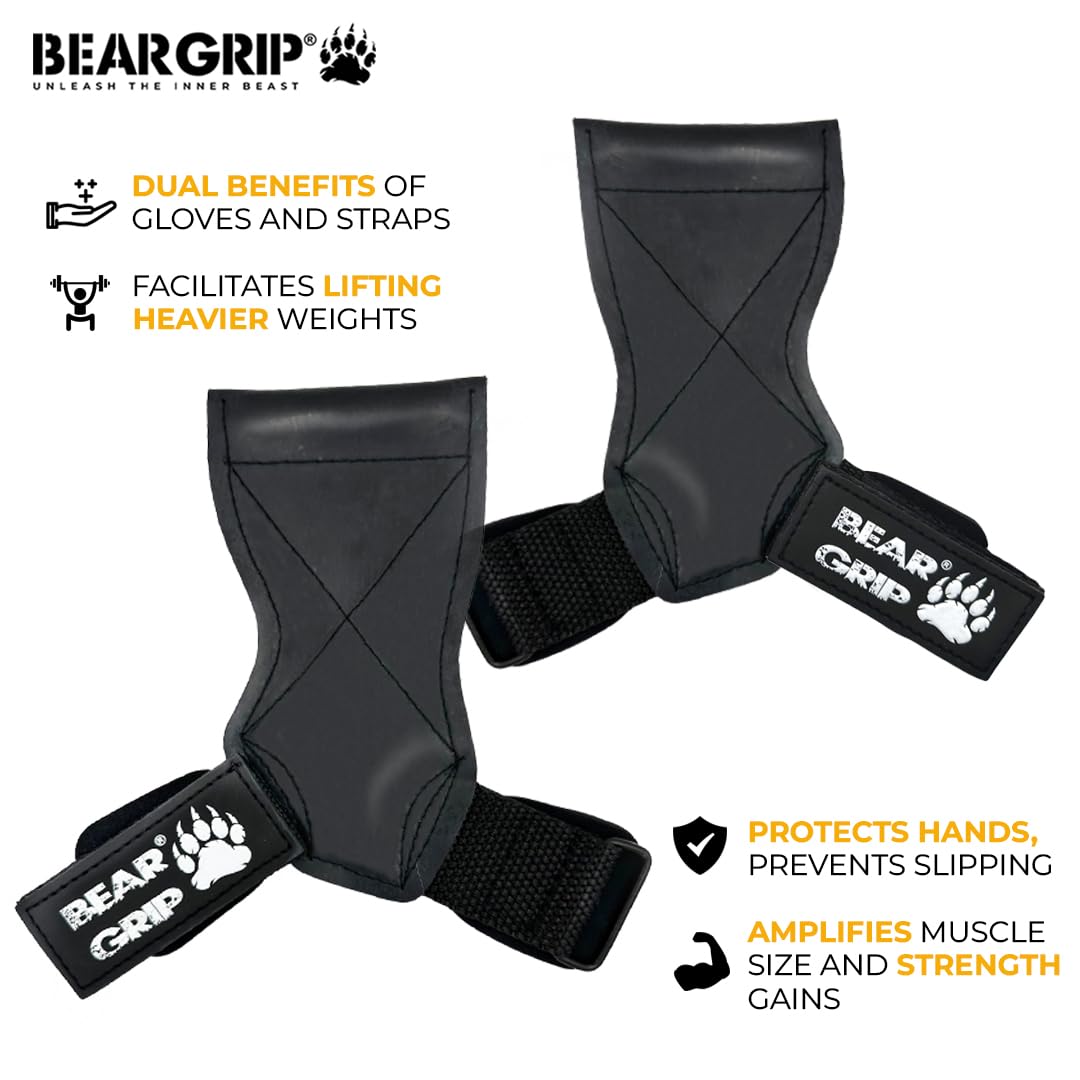 BEAR GRIP Multi Grip Straps/Hooks, Premium Heavy duty weight lifting straps/gloves