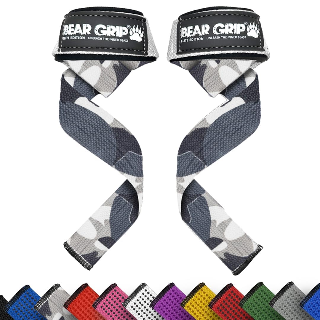 BEAR GRIP Straps - Premium Neoprene Padded Heavy Duty Double Stitched Weight Lifting Gym Straps, Deadlift, Gym Accessories for Men and Women, Advanced Gel Grip, 100% cotton, Extra long length