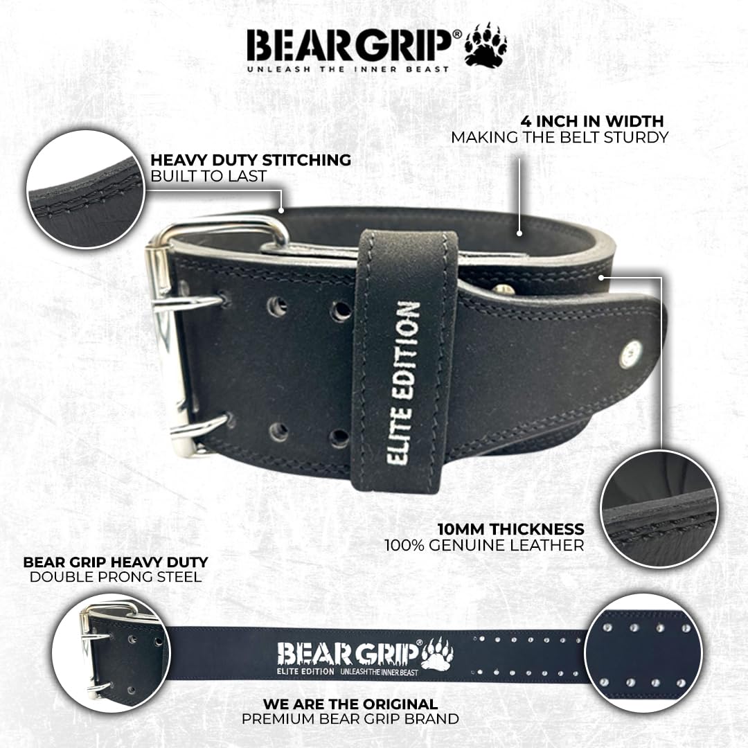 BEAR GRIP Power Belt - Elite Edition Premium Double Pong Weight Lifting Belt