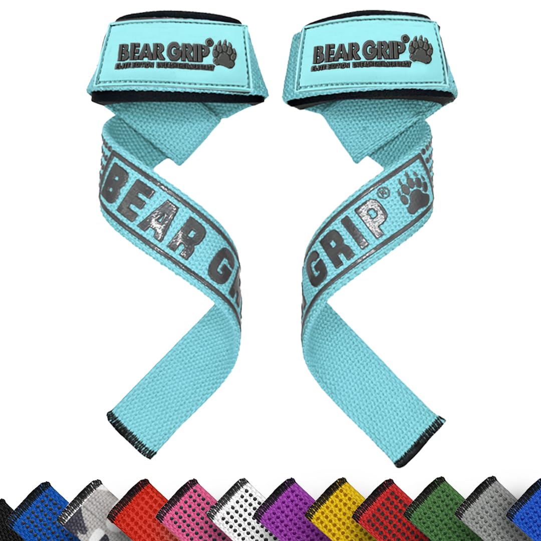 BEAR GRIP Straps - Premium Neoprene Padded Heavy Duty Double Stitched Weight Lifting Gym Straps, Deadlift, Gym Accessories for Men and Women, Advanced Gel Grip, 100% cotton, Extra long length