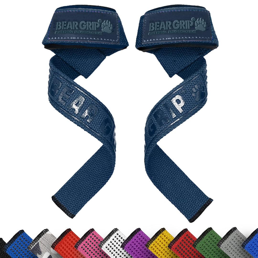 BEAR GRIP Straps - Premium Neoprene Padded Heavy Duty Double Stitched Weight Lifting Gym Straps, Deadlift, Gym Accessories for Men and Women, Advanced Gel Grip, 100% cotton, Extra long length