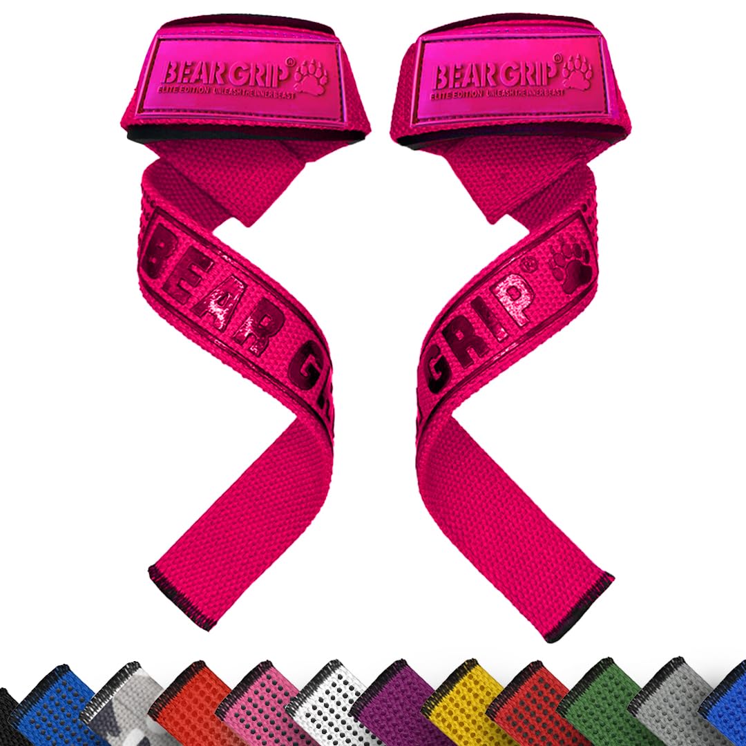 BEAR GRIP Straps - Premium Neoprene Padded Heavy Duty Double Stitched Weight Lifting Gym Straps, Deadlift, Gym Accessories for Men and Women, Advanced Gel Grip, 100% cotton, Extra long length