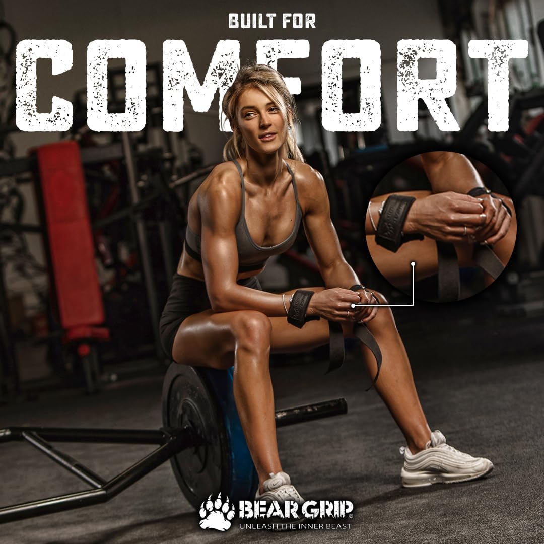 BEAR GRIP Straps - Premium Neoprene Padded Heavy Duty Double Stitched Weight Lifting Gym Straps, Deadlift, Gym Accessories for Men and Women, Advanced Gel Grip, 100% cotton, Extra long length
