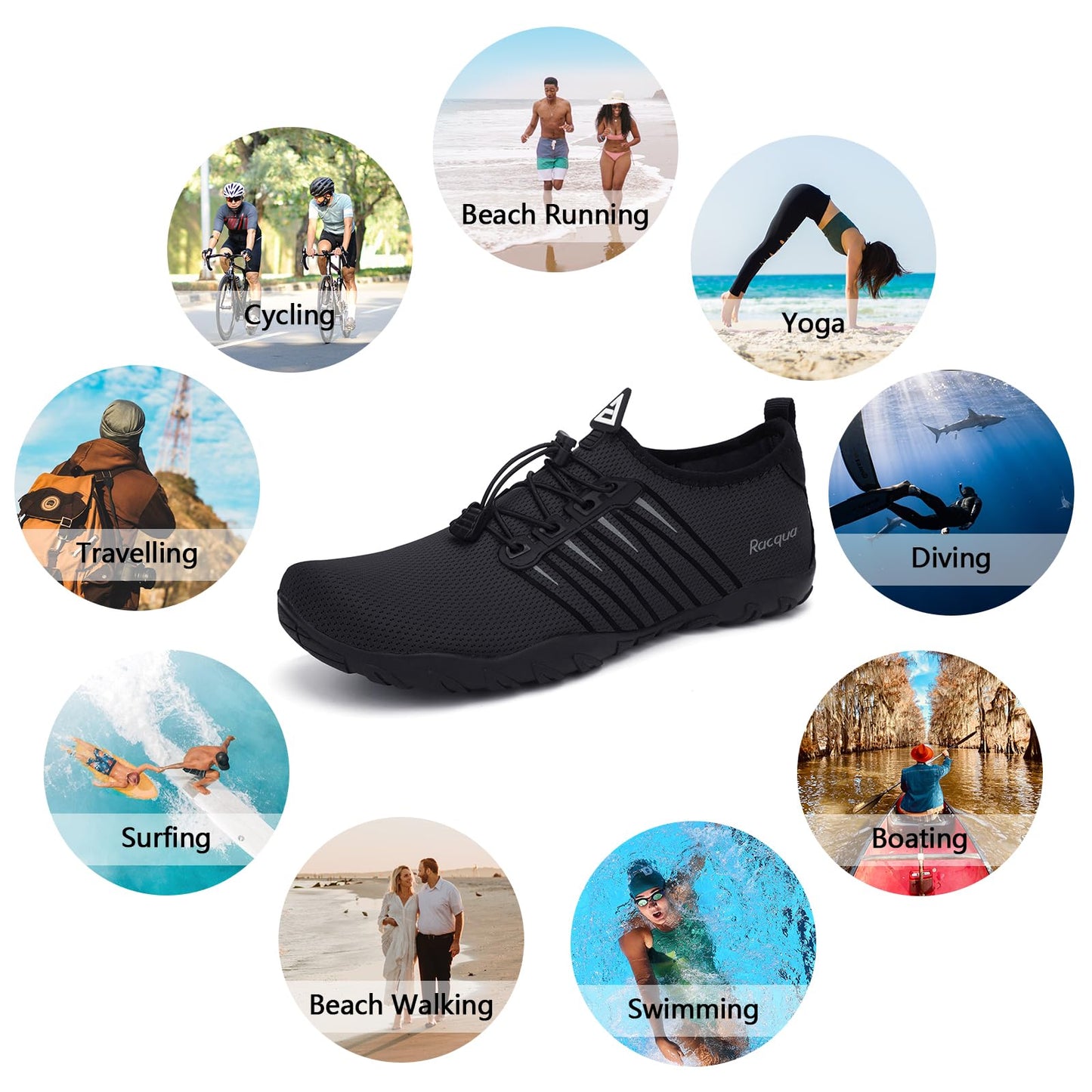 Racqua Water Shoes Quick Dry Barefoot Lightweight Aqua Shoes Beach Swim Pool Hiking Sport Shoes