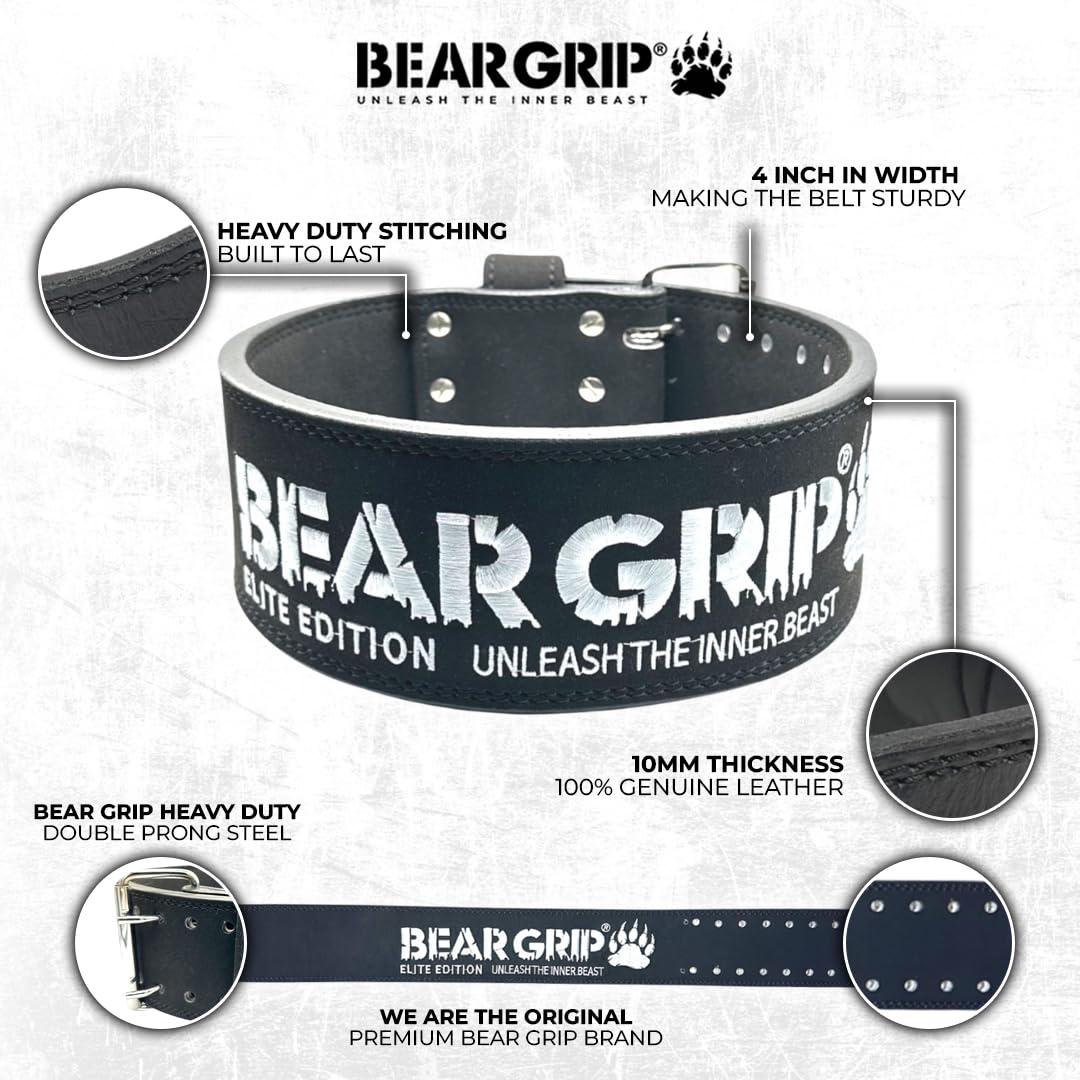 BEAR GRIP Power Belt - Elite Edition Premium Double Pong Weight Lifting Belt