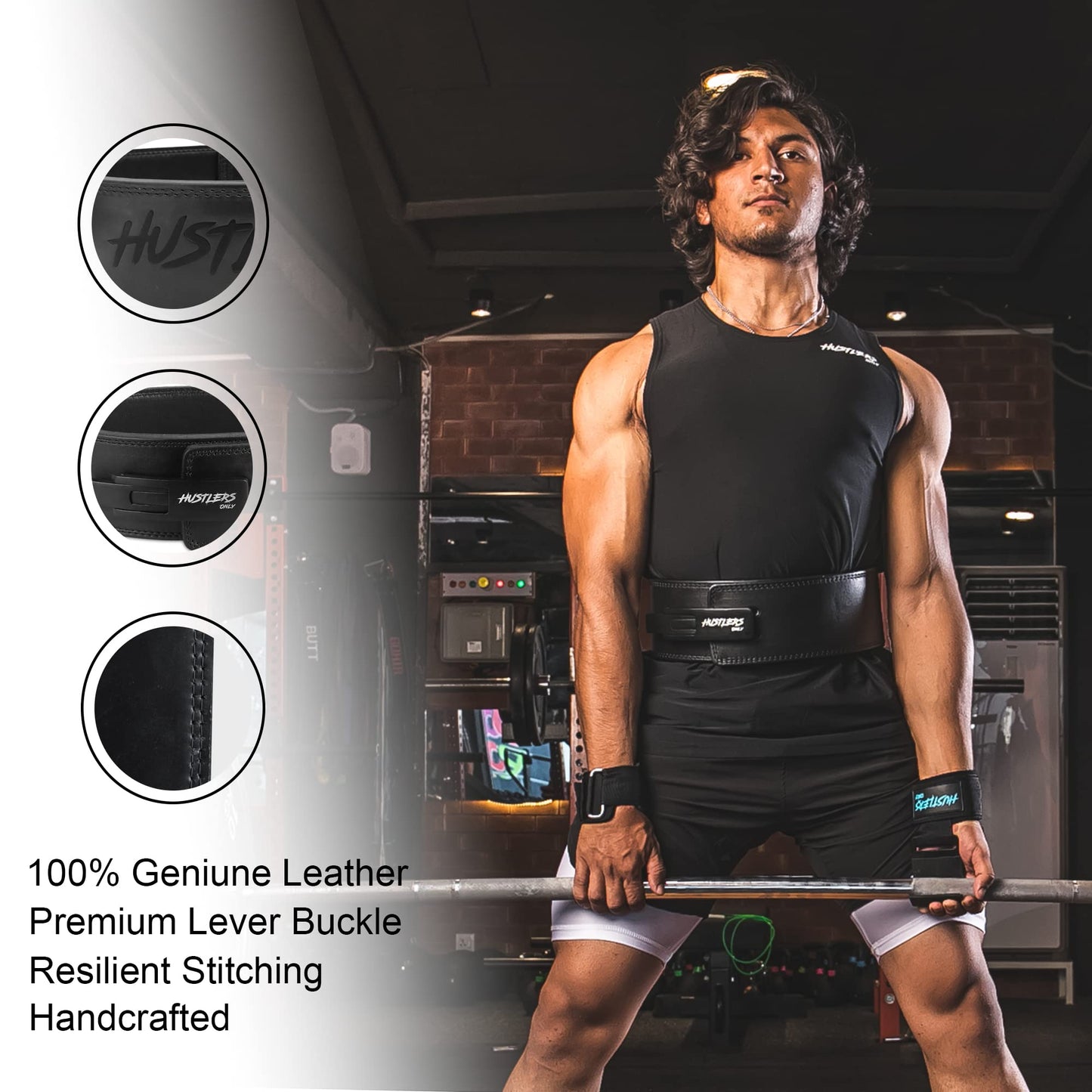 Hustlers Only Weight Lifting Belt with Lever Buckle Genuine Leather Gym Belt for Deadlift, Power Lifting, Bodybuilding, Workout Belt 10mm thickness for Back Support, Lifting Belt for Men and Women