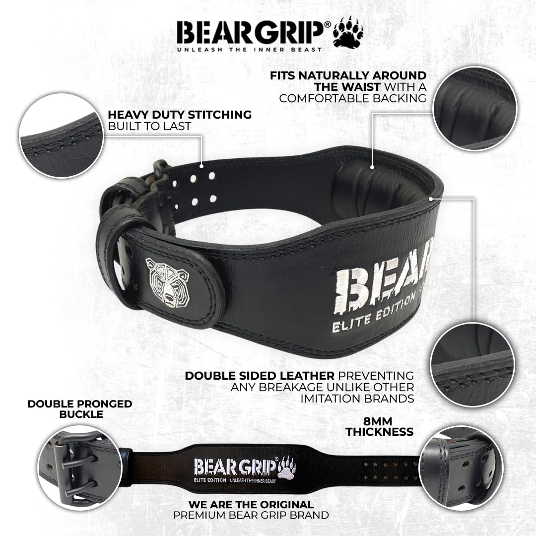 BEAR GRIP Power Belt - Elite Edition Premium Double Pong Weight Lifting Belt
