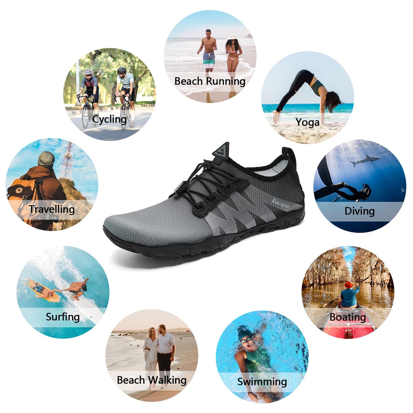 Racqua Water Shoes Quick Dry Barefoot Lightweight Aqua Shoes Beach Swim Pool Hiking Sport Shoes
