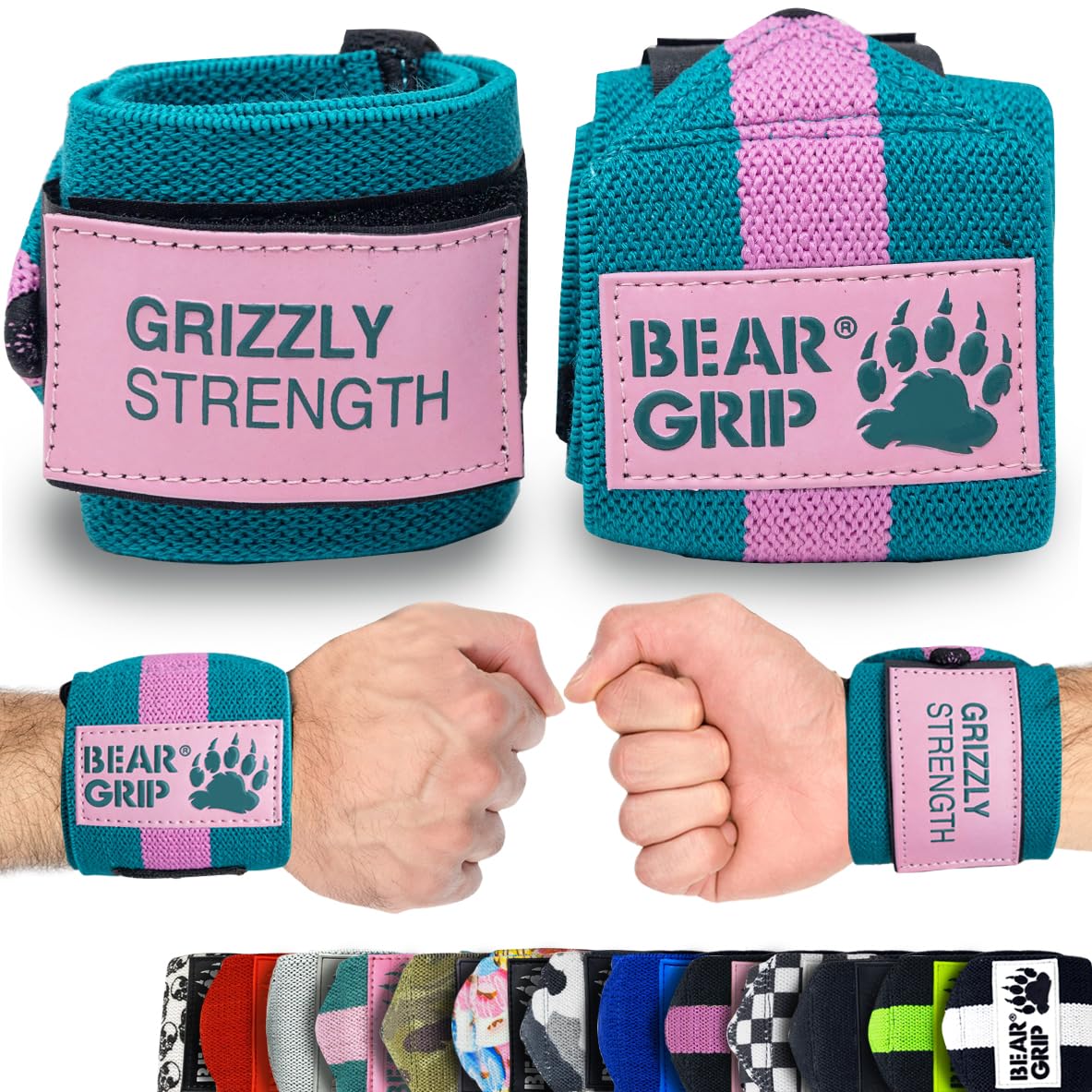 BEAR GRIP - Premium Heavy Duty Weight Lifting Wrist Wraps, Bodybuilding, Crossfit, Powerlifting, StrongMan