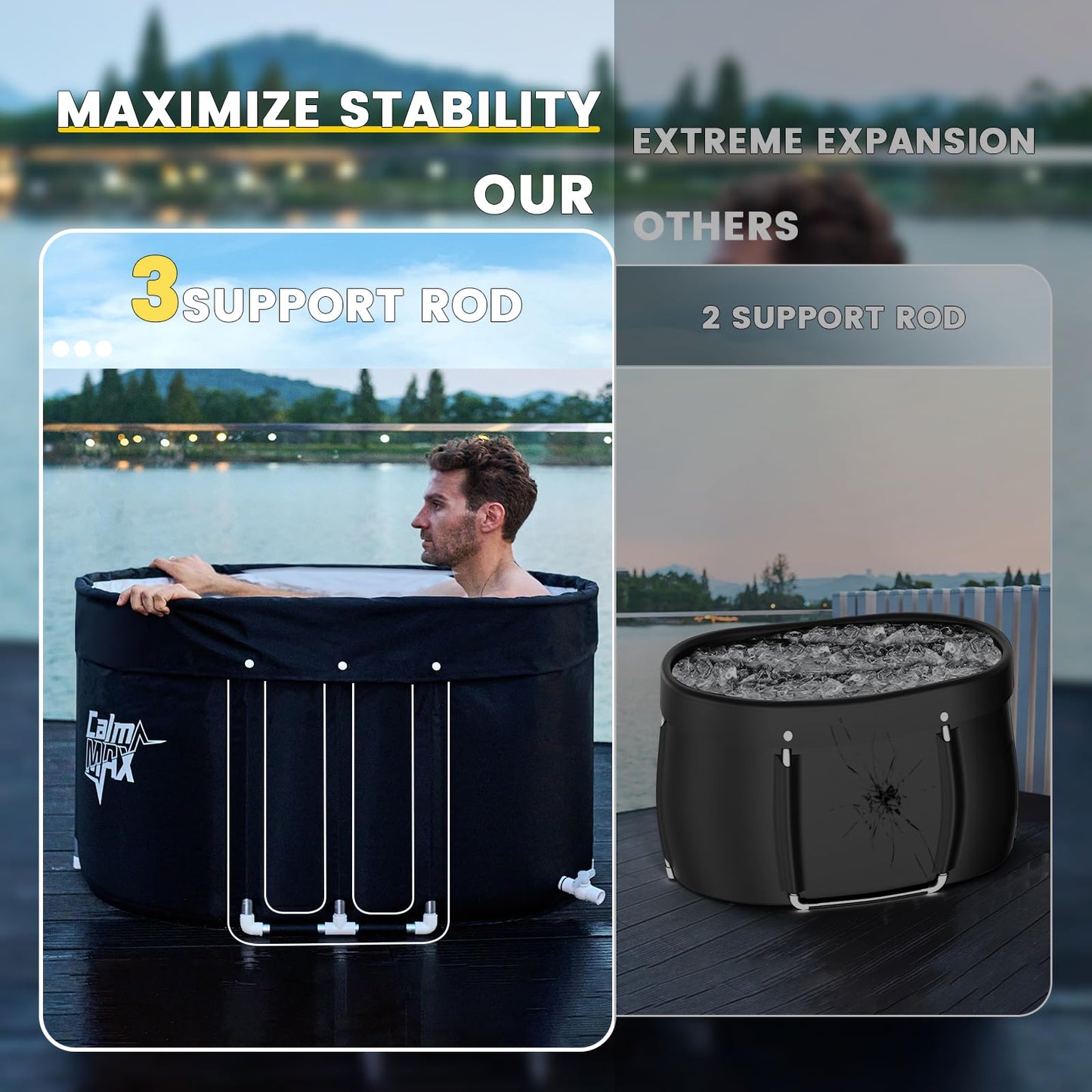 CalmMax Oval Ice Bath Tub with Lid for Athletes 492L Portable Cold Plunge Tub for Cold Water Therapy 5 Layers Ice Baths at Home Outdoor Gym - 105cm Long