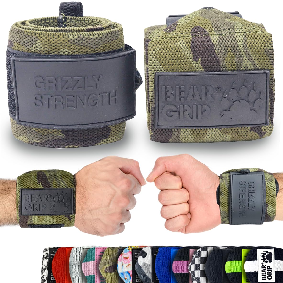 BEAR GRIP - Premium Heavy Duty Weight Lifting Wrist Wraps, Bodybuilding, Crossfit, Powerlifting, StrongMan