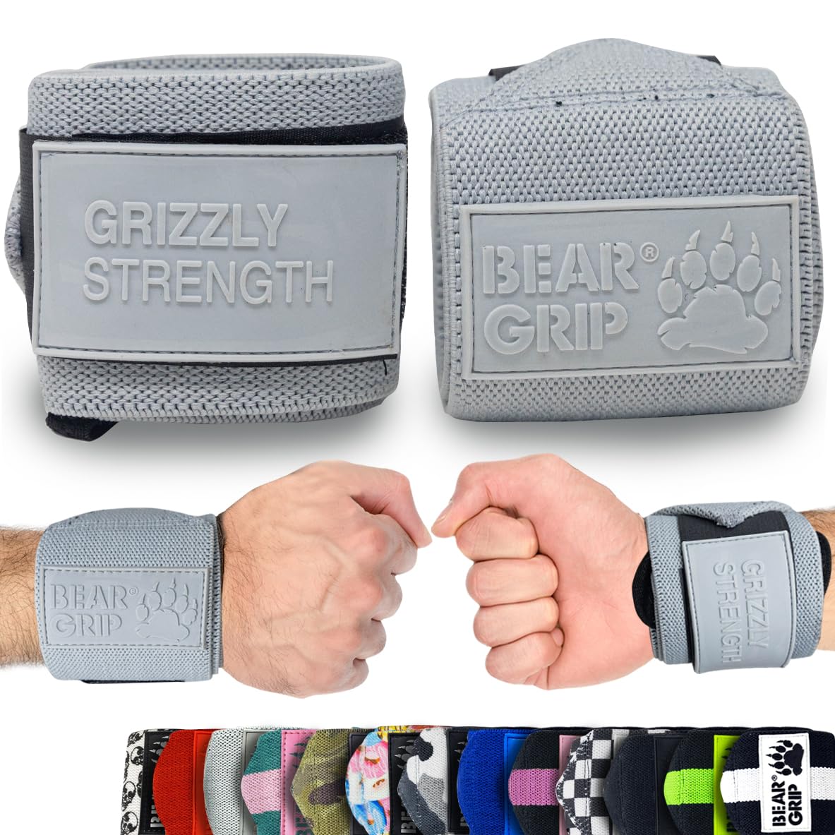BEAR GRIP - Premium Heavy Duty Weight Lifting Wrist Wraps, Bodybuilding, Crossfit, Powerlifting, StrongMan