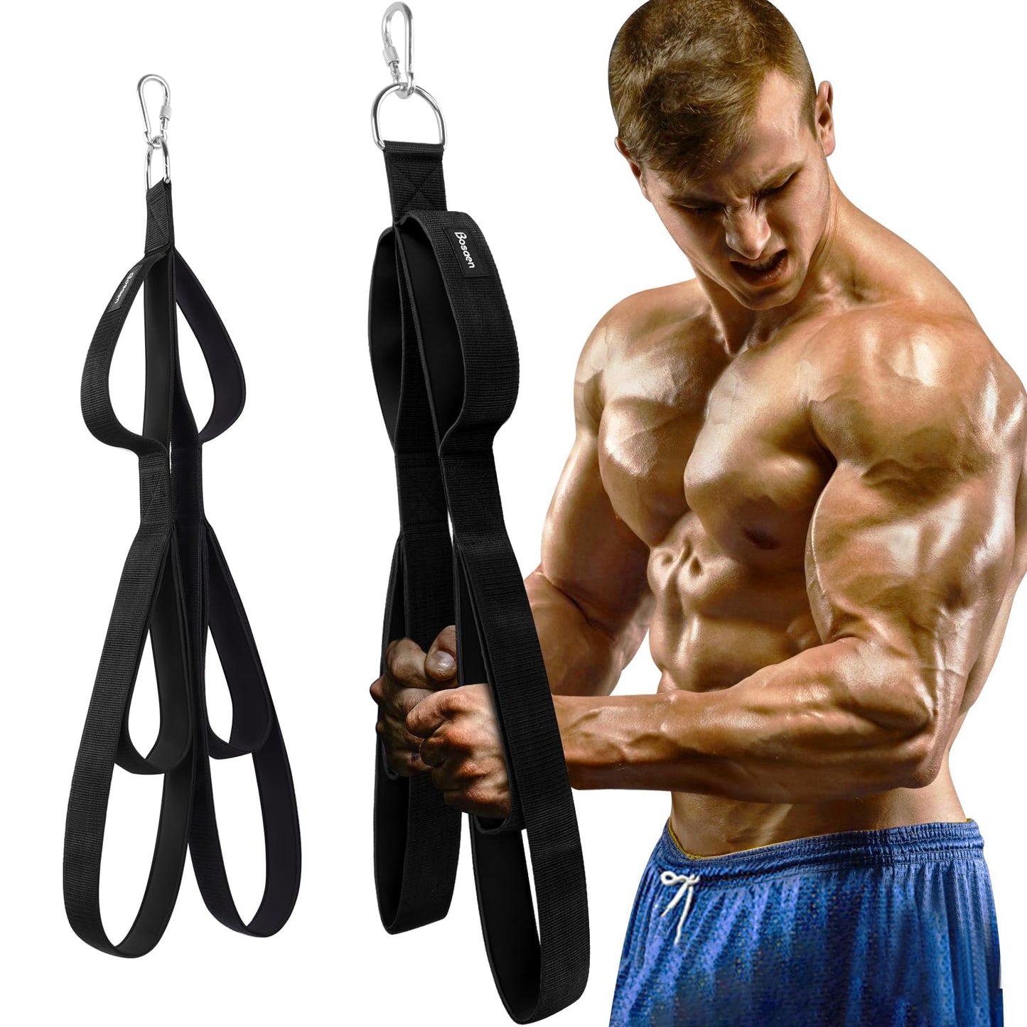 Bosaen Tricep Rope Cable Attachment, 3 Lengths of Handles in 1 Rope for Greater Range of Motion, Tricep Pull Down Rope for Push Downs, Crunches, Facepulls, Cable Overhead Presses for Professional Gym