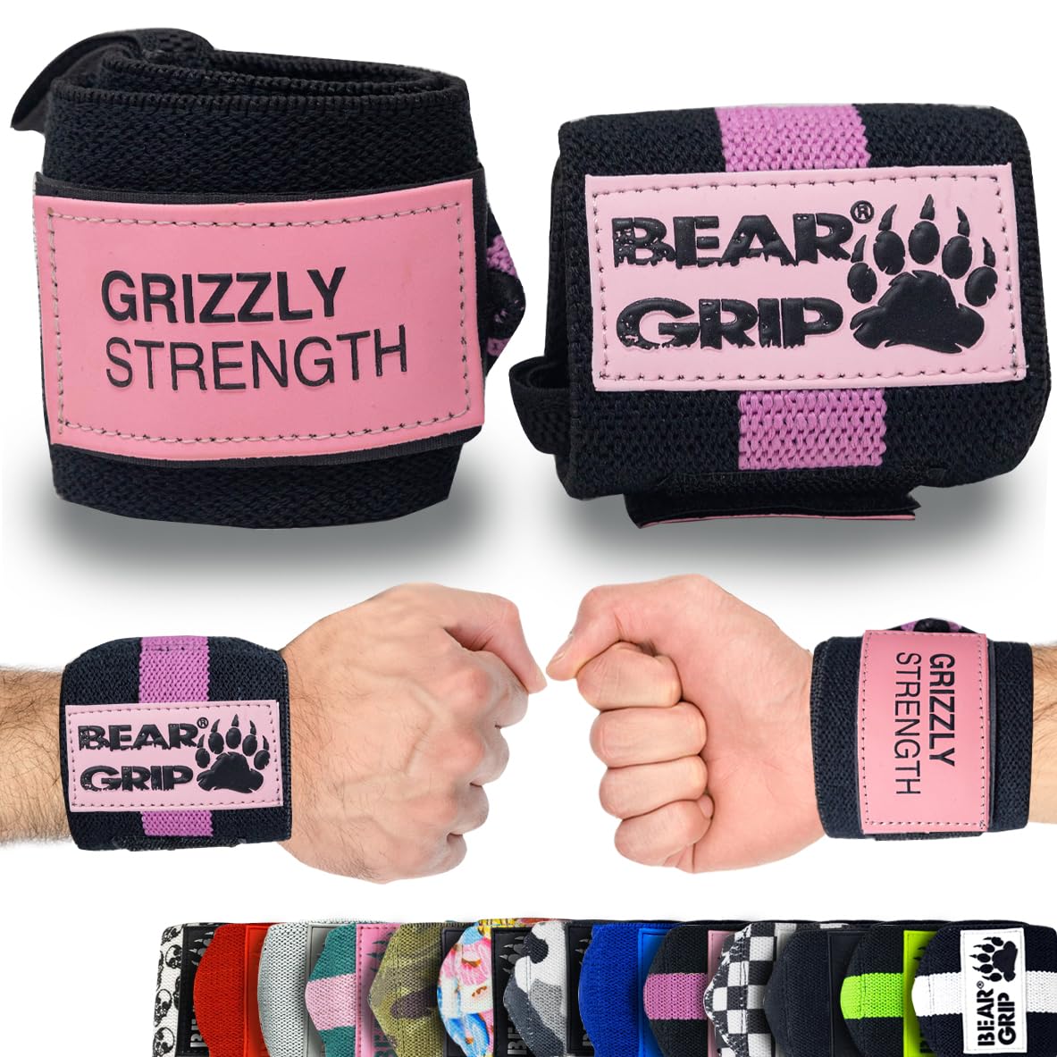 BEAR GRIP - Premium Heavy Duty Weight Lifting Wrist Wraps, Bodybuilding, Crossfit, Powerlifting, StrongMan