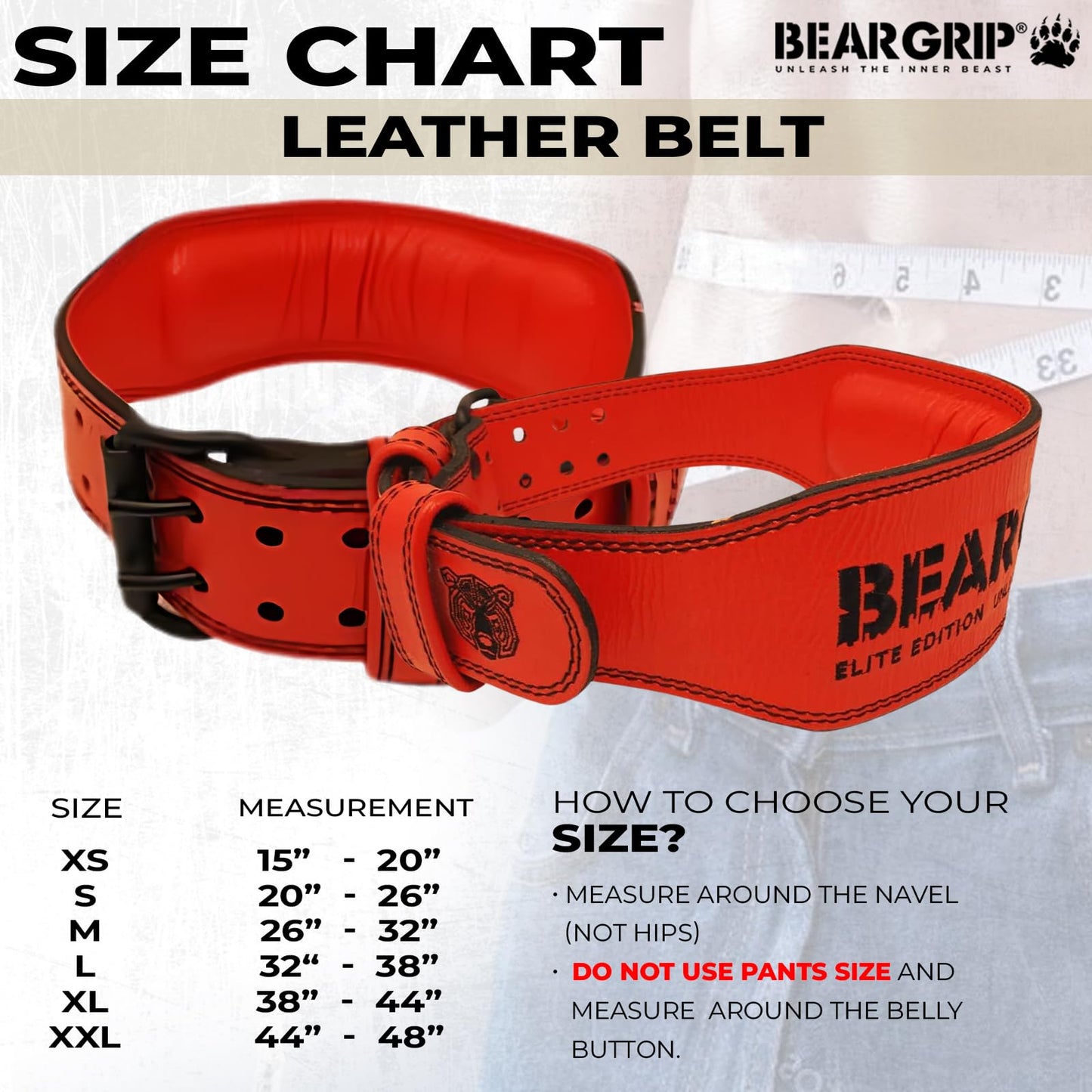 BEAR GRIP Power Belt - Elite Edition Premium Double Pong Weight Lifting Belt