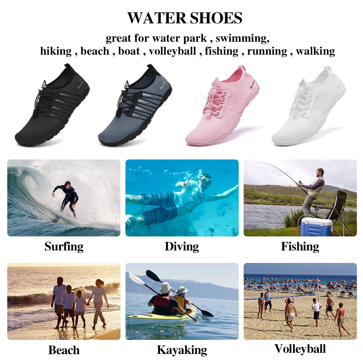 Racqua Water Shoes Quick Dry Barefoot Lightweight Aqua Shoes Beach Swim Pool Hiking Sport Shoes