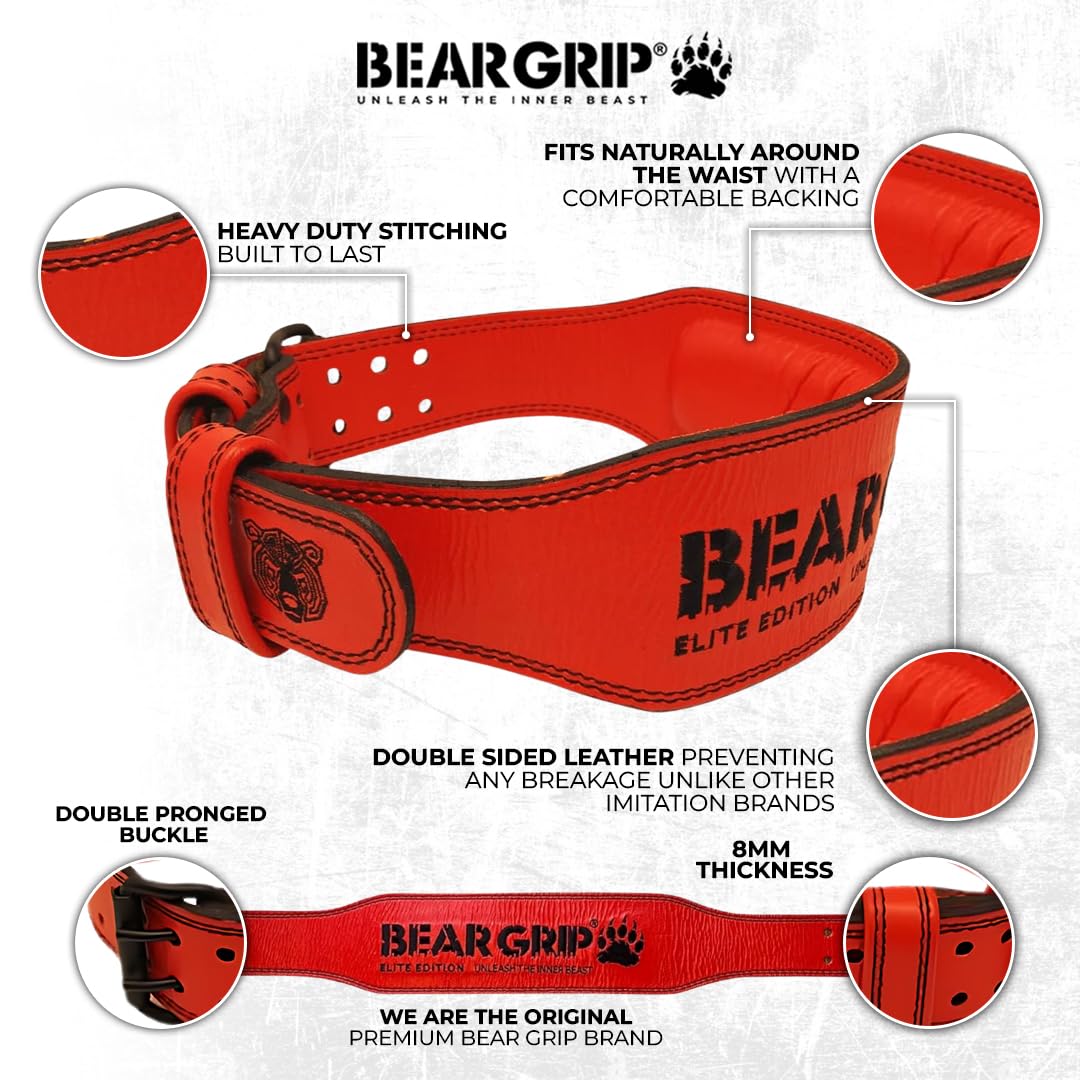 BEAR GRIP Power Belt - Elite Edition Premium Double Pong Weight Lifting Belt