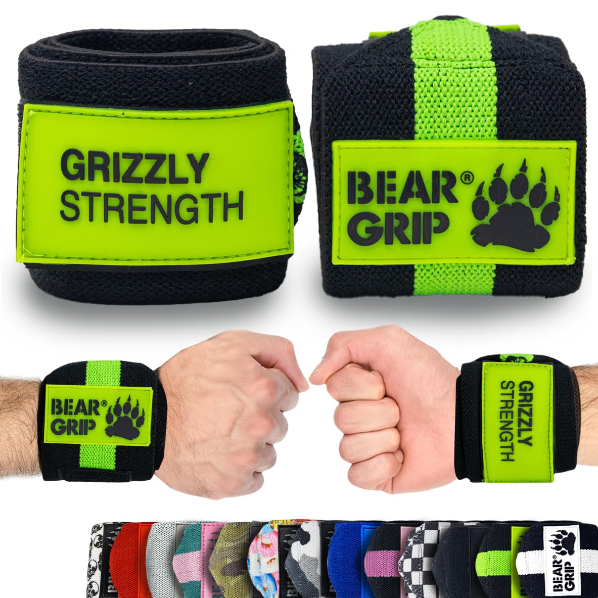 BEAR GRIP - Premium Heavy Duty Weight Lifting Wrist Wraps, Bodybuilding, Crossfit, Powerlifting, StrongMan