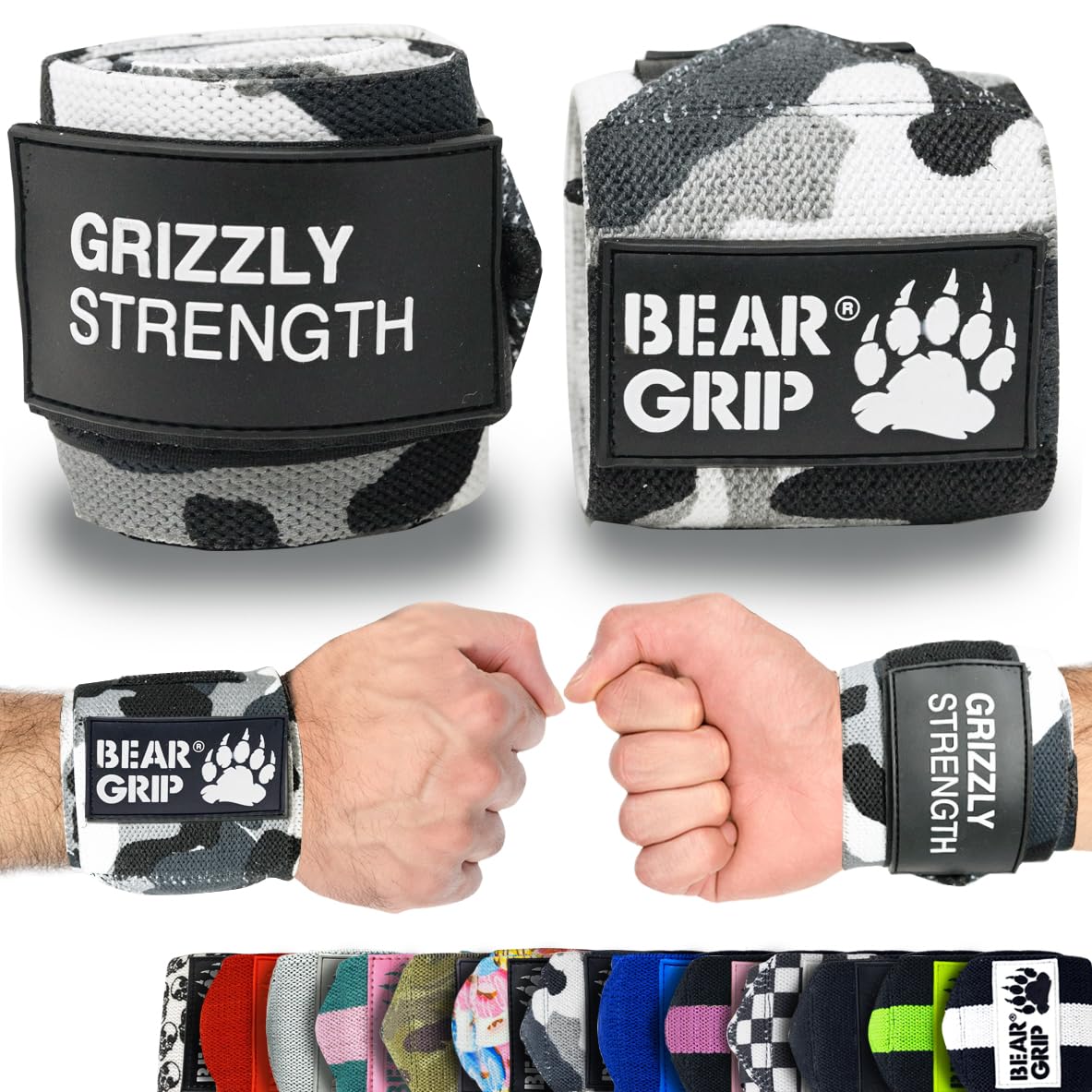 BEAR GRIP - Premium Heavy Duty Weight Lifting Wrist Wraps, Bodybuilding, Crossfit, Powerlifting, StrongMan