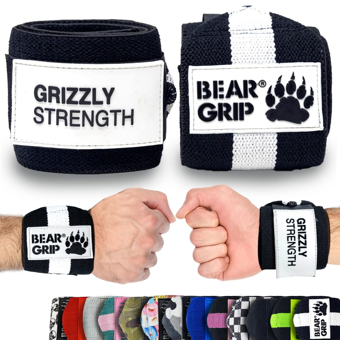 BEAR GRIP - Premium Heavy Duty Weight Lifting Wrist Wraps, Bodybuilding, Crossfit, Powerlifting, StrongMan
