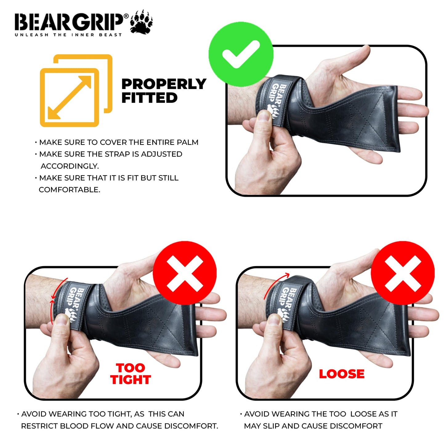 BEAR GRIP Multi Grip Straps/Hooks, Premium Heavy duty weight lifting straps/gloves