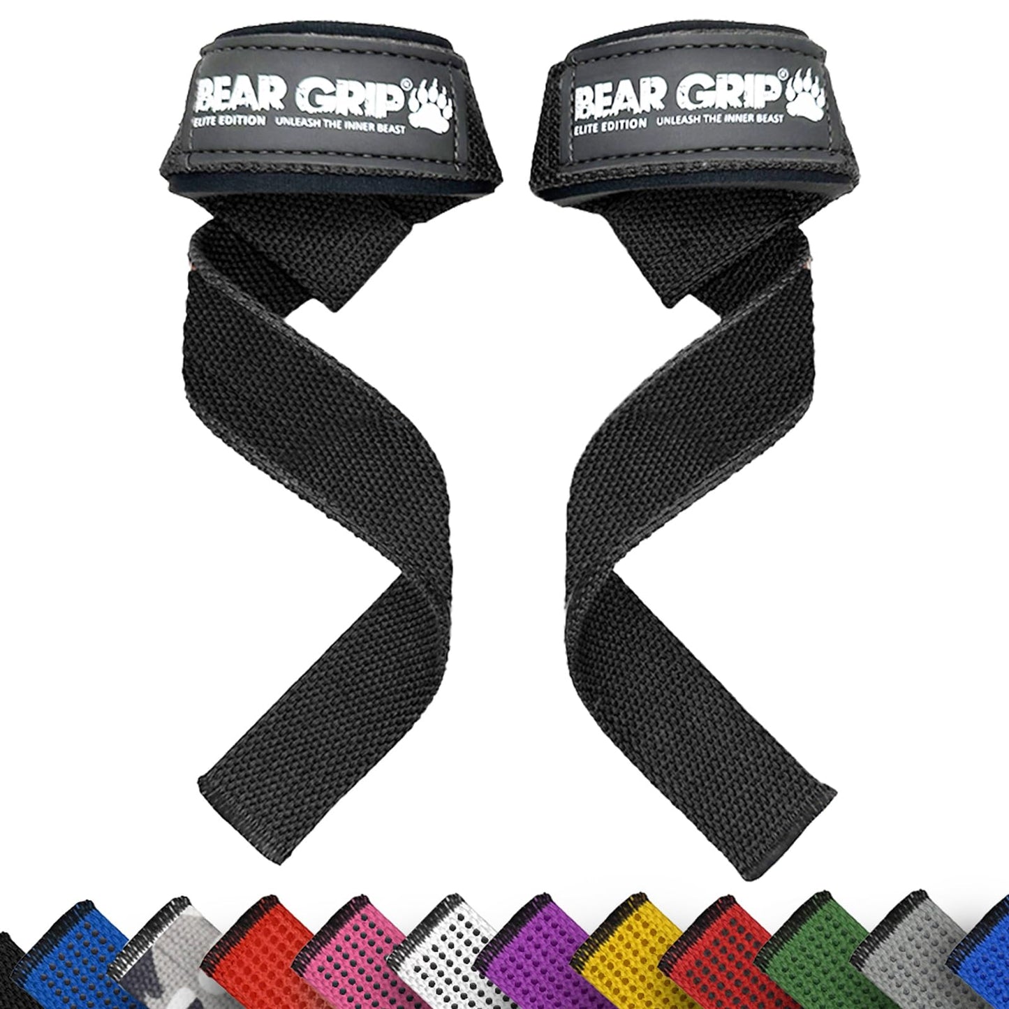 BEAR GRIP Straps - Premium Neoprene Padded Heavy Duty Double Stitched Weight Lifting Gym Straps, Deadlift, Gym Accessories for Men and Women, Advanced Gel Grip, 100% cotton, Extra long length