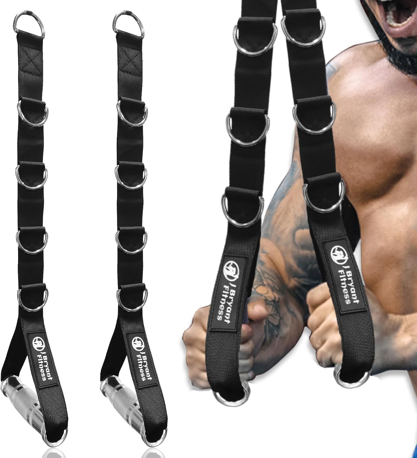 J Bryant Fitness Metallic Multi D-Ring Gym Handles Ultra-Durable Aluminum Alloy Grip Handles for Heavy-Duty Workout-Ideal for Pulley LAT Pull Down Systems, Black