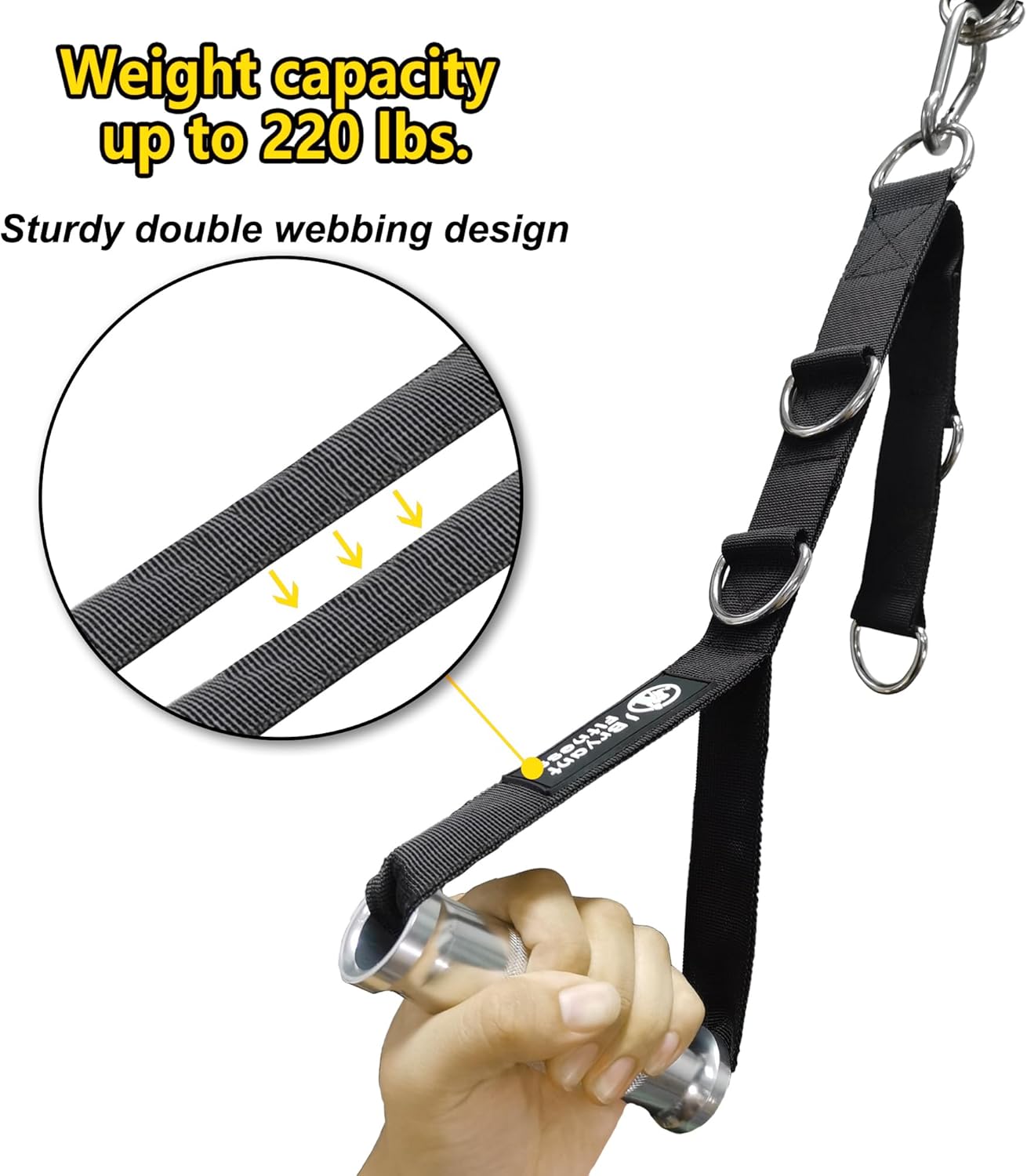 J Bryant Fitness Metallic Multi D-Ring Gym Handles Ultra-Durable Aluminum Alloy Grip Handles for Heavy-Duty Workout-Ideal for Pulley LAT Pull Down Systems, Black