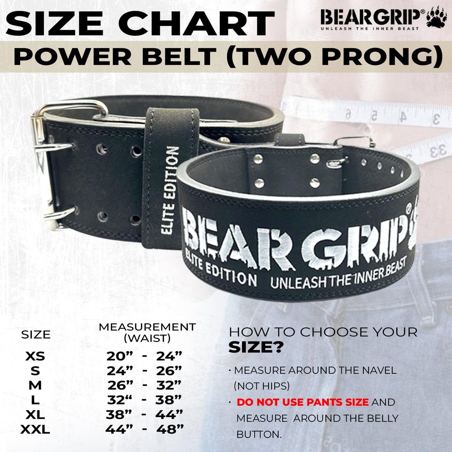BEAR GRIP Power Belt - Elite Edition Premium Double Pong Weight Lifting Belt