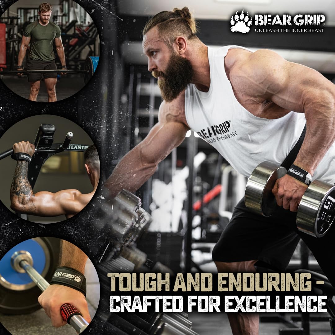 BEAR GRIP Straps - Premium Neoprene Padded Heavy Duty Double Stitched Weight Lifting Gym Straps, Deadlift, Gym Accessories for Men and Women, Advanced Gel Grip, 100% cotton, Extra long length