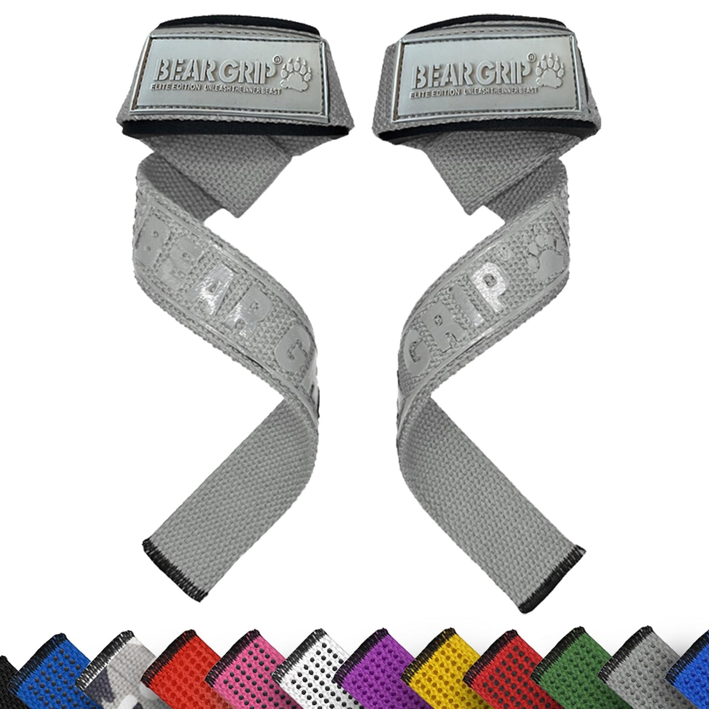 BEAR GRIP Straps - Premium Neoprene Padded Heavy Duty Double Stitched Weight Lifting Gym Straps, Deadlift, Gym Accessories for Men and Women, Advanced Gel Grip, 100% cotton, Extra long length