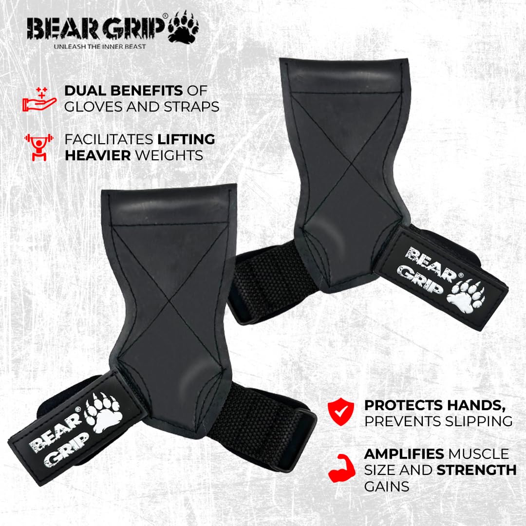 BEAR GRIP Multi Grip Straps/Hooks, Premium Heavy duty weight lifting straps/gloves