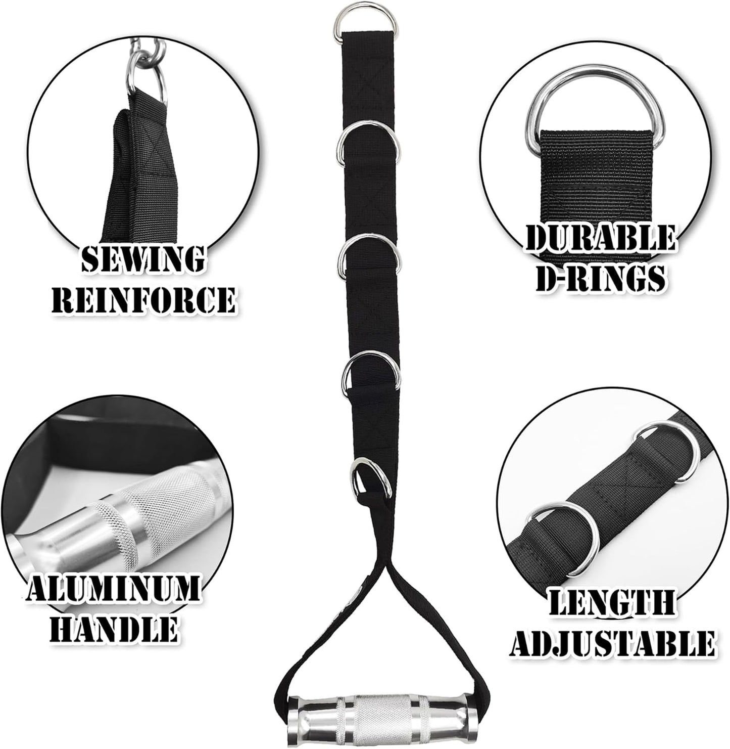 J Bryant Fitness Metallic Multi D-Ring Gym Handles Ultra-Durable Aluminum Alloy Grip Handles for Heavy-Duty Workout-Ideal for Pulley LAT Pull Down Systems, Black