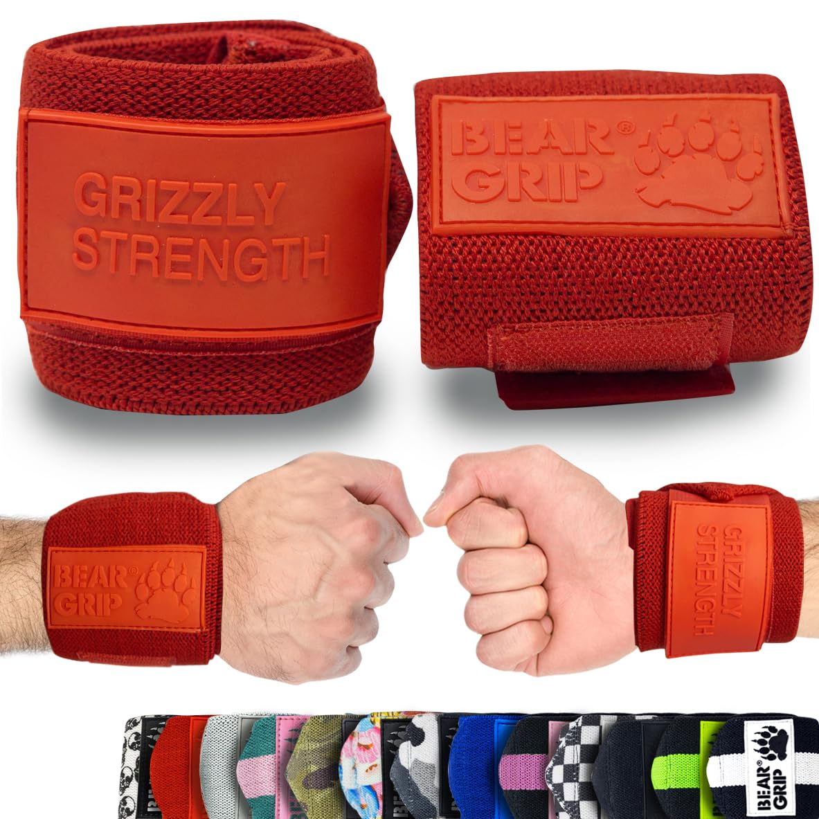 BEAR GRIP - Premium Heavy Duty Weight Lifting Wrist Wraps, Bodybuilding, Crossfit, Powerlifting, StrongMan