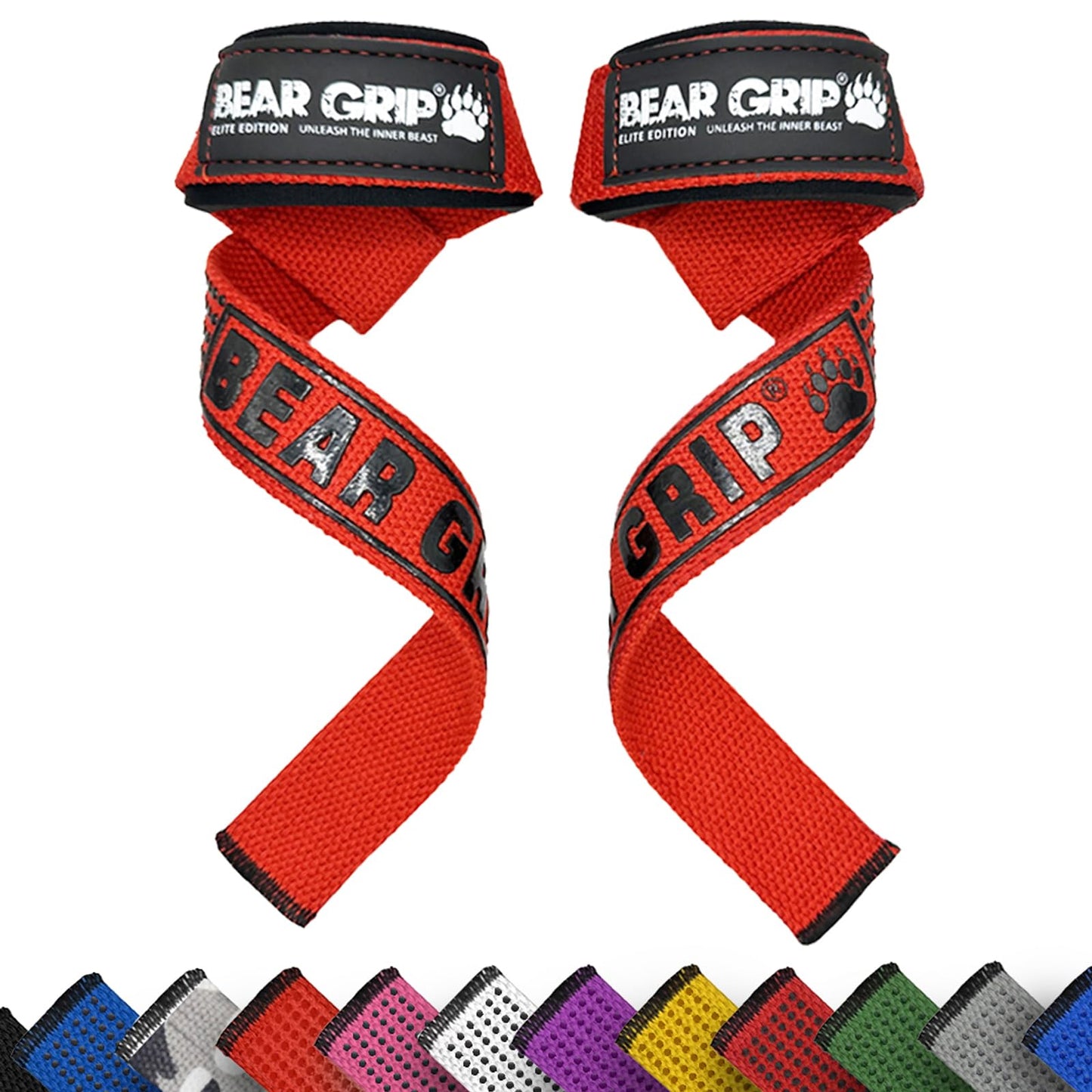 BEAR GRIP Straps - Premium Neoprene Padded Heavy Duty Double Stitched Weight Lifting Gym Straps, Deadlift, Gym Accessories for Men and Women, Advanced Gel Grip, 100% cotton, Extra long length