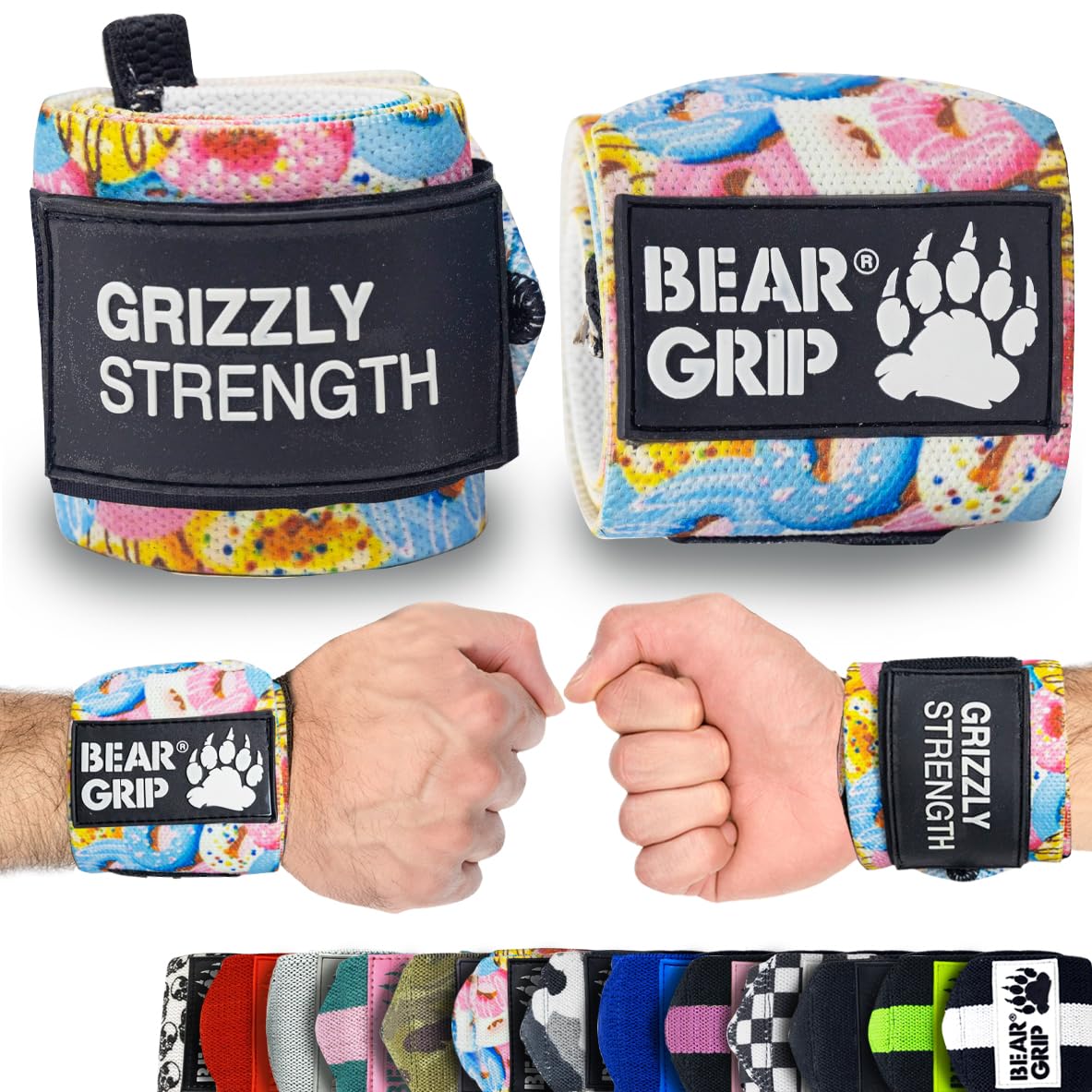 BEAR GRIP - Premium Heavy Duty Weight Lifting Wrist Wraps, Bodybuilding, Crossfit, Powerlifting, StrongMan