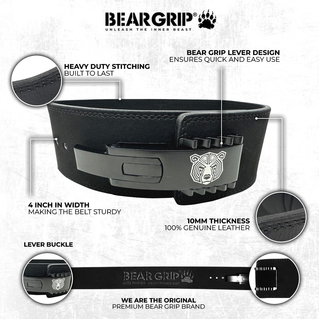 BEAR GRIP Power Belt - Elite Edition Premium Double Pong Weight Lifting Belt