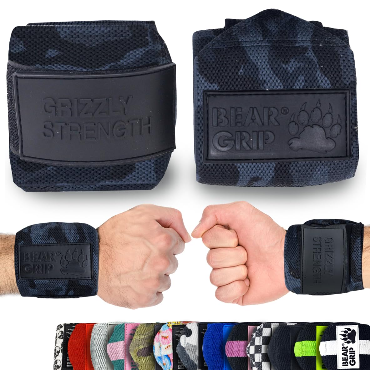 BEAR GRIP - Premium Heavy Duty Weight Lifting Wrist Wraps, Bodybuilding, Crossfit, Powerlifting, StrongMan