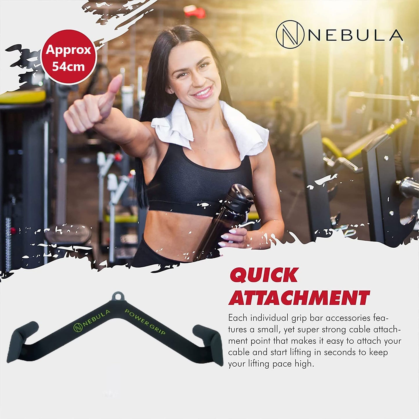 Nebula Power Bar Lat Pull Down Bar Attachments, Workout Accessory for Gym, Fitness, Weightlifting Use, Strength Training Arms, Triceps, Back, Shoulders