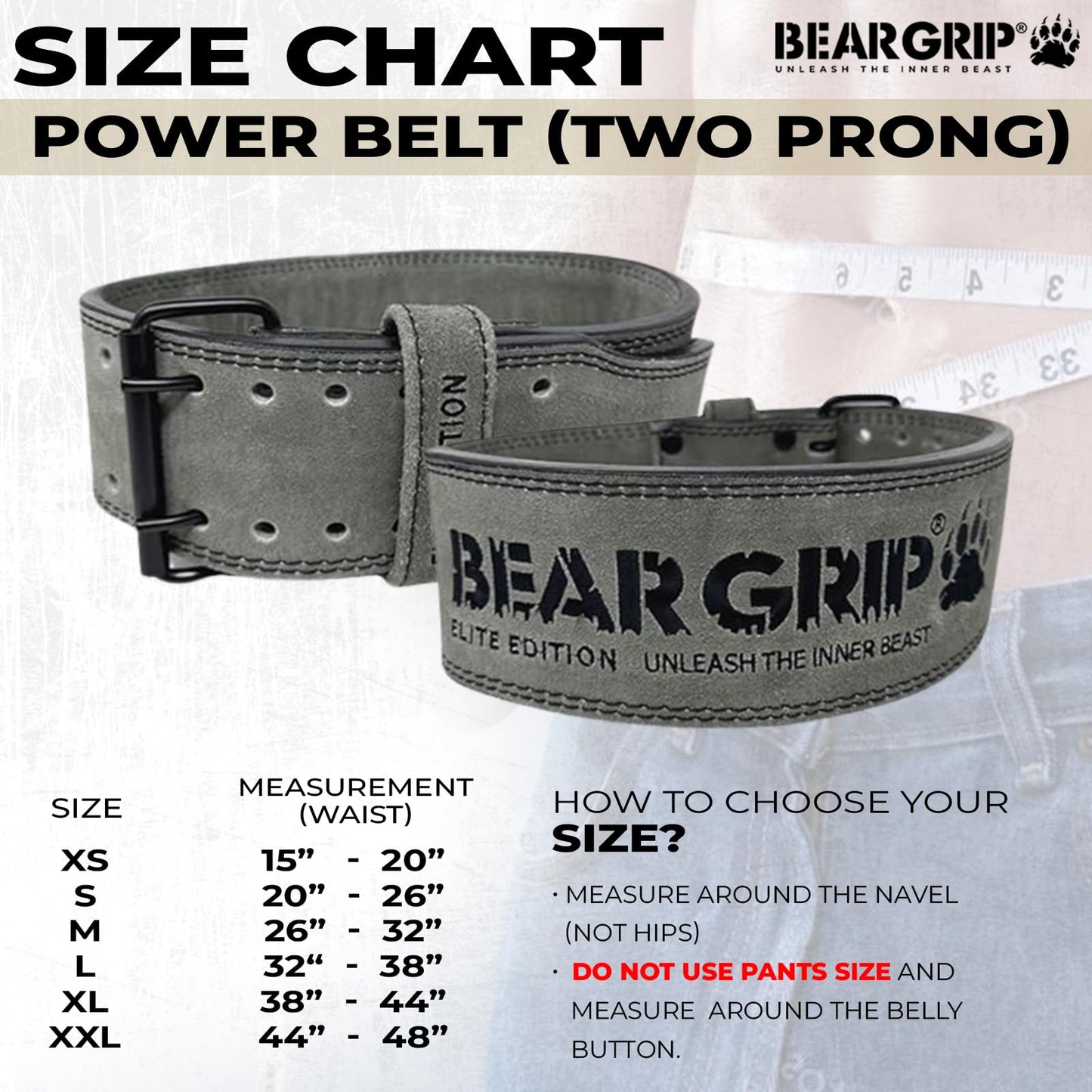 BEAR GRIP Power Belt - Elite Edition Premium Double Pong Weight Lifting Belt