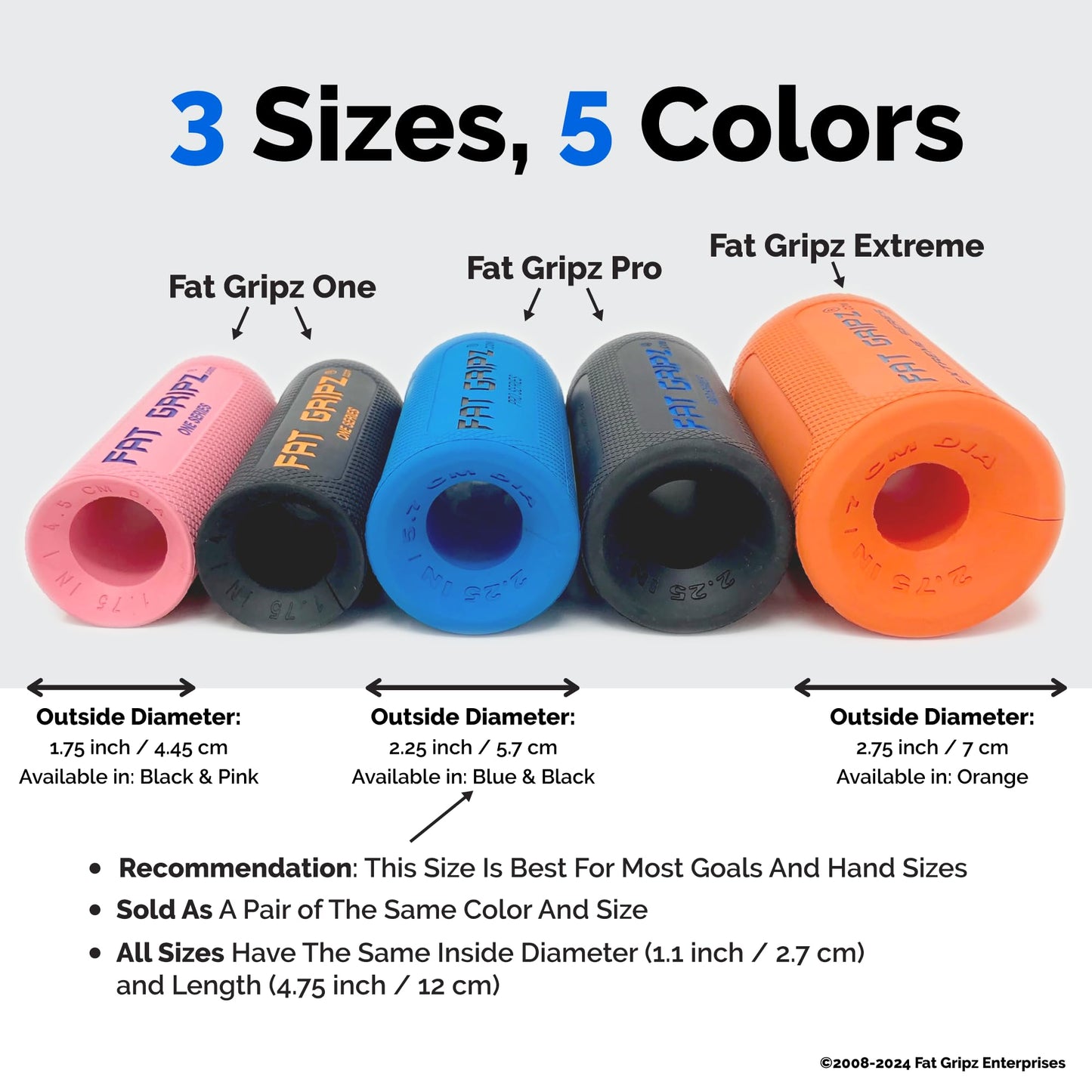 Fat Gripz Pro - The Simple Proven Way to Get Big Biceps & Forearms Fast - At Home Or In The Gym (Winner of 3 Men’s Health Magazine Awards) (2.25” Outer Diameter)