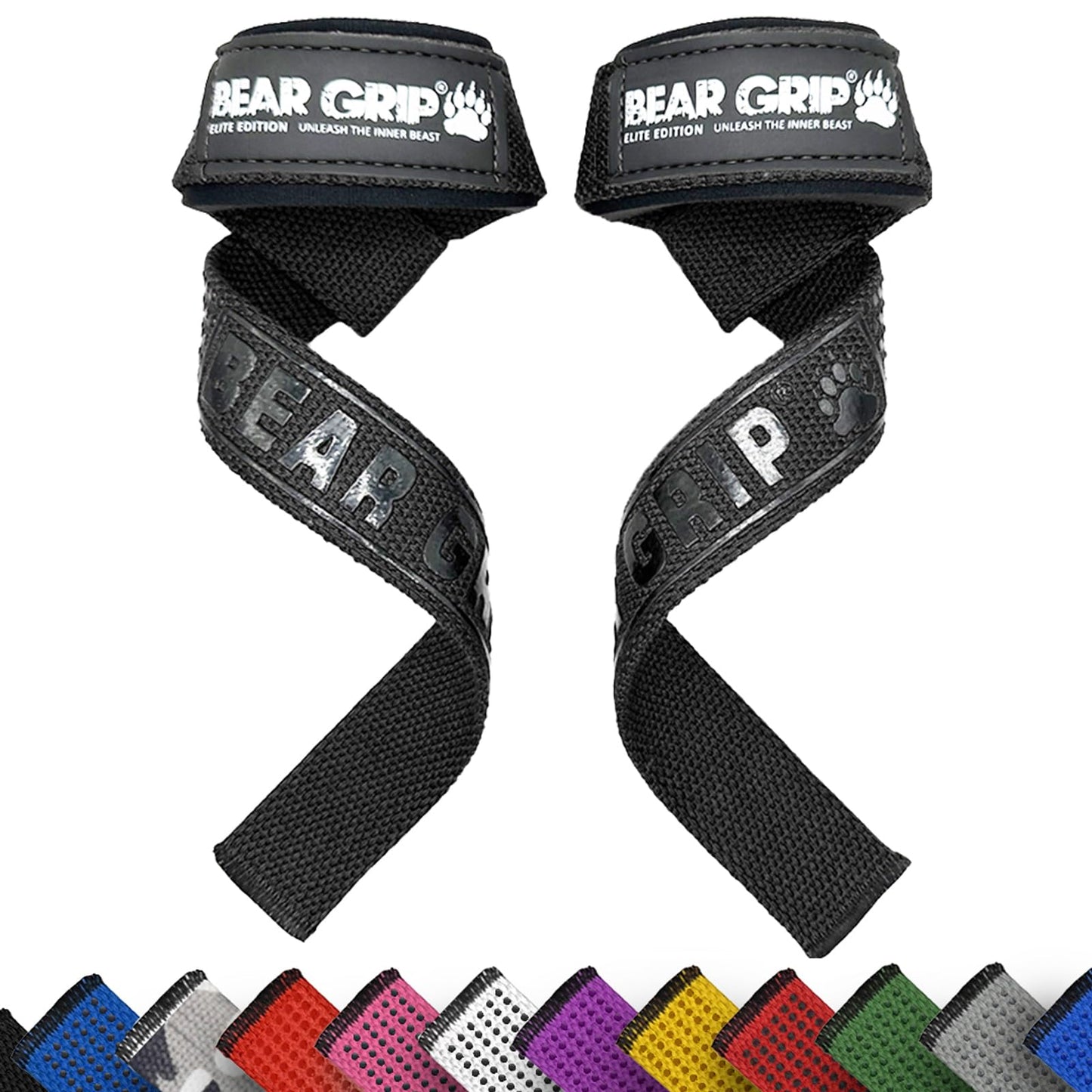BEAR GRIP Straps - Premium Neoprene Padded Heavy Duty Double Stitched Weight Lifting Gym Straps, Deadlift, Gym Accessories for Men and Women, Advanced Gel Grip, 100% cotton, Extra long length