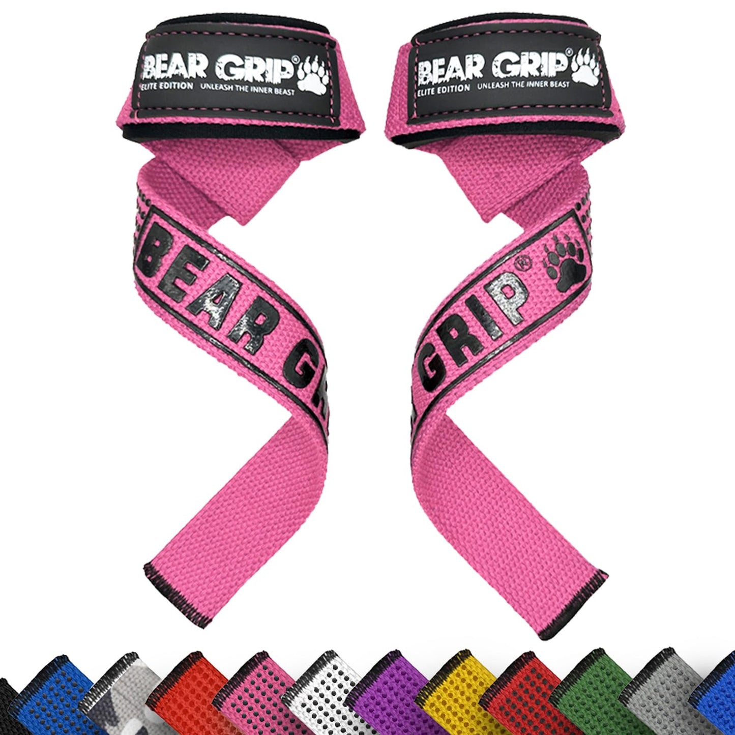 BEAR GRIP Straps - Premium Neoprene Padded Heavy Duty Double Stitched Weight Lifting Gym Straps, Deadlift, Gym Accessories for Men and Women, Advanced Gel Grip, 100% cotton, Extra long length