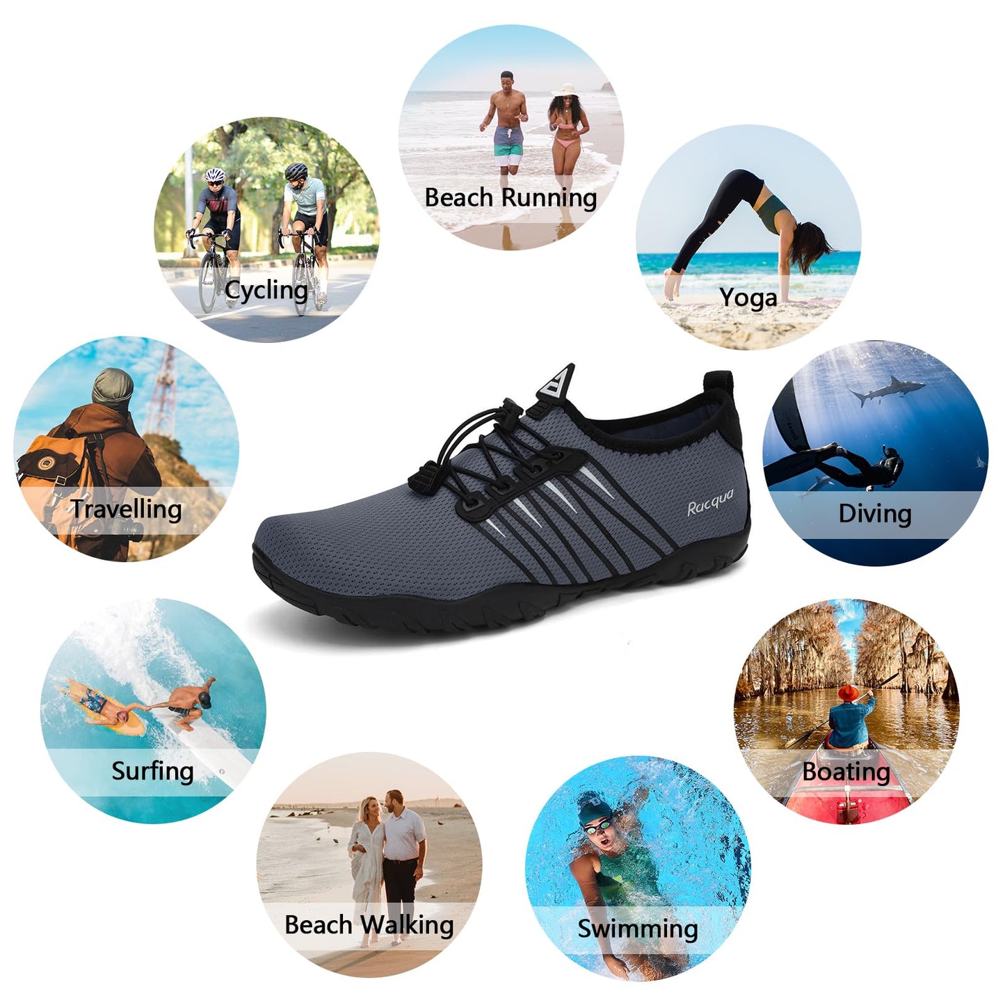 Racqua Water Shoes Quick Dry Barefoot Lightweight Aqua Shoes Beach Swim Pool Hiking Sport Shoes