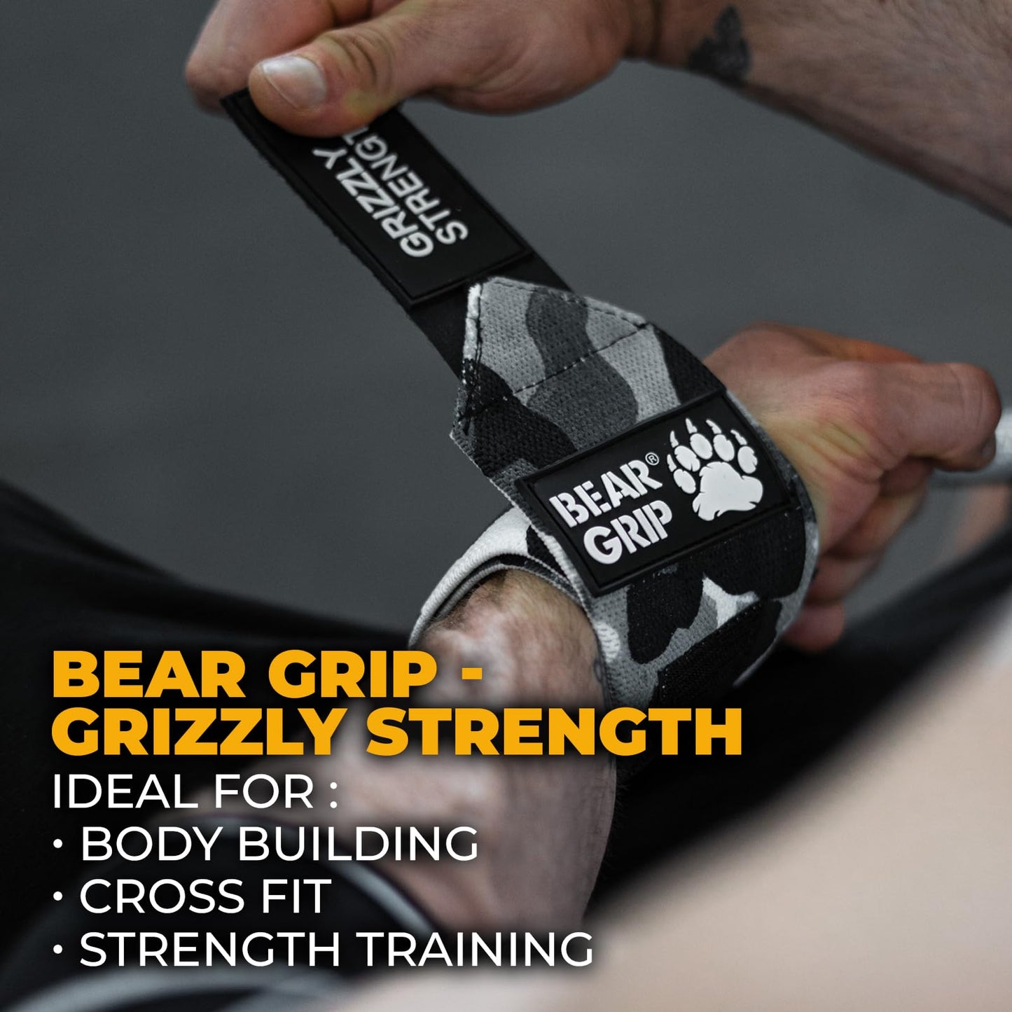 BEAR GRIP - Premium Heavy Duty Weight Lifting Wrist Wraps, Bodybuilding, Crossfit, Powerlifting, StrongMan