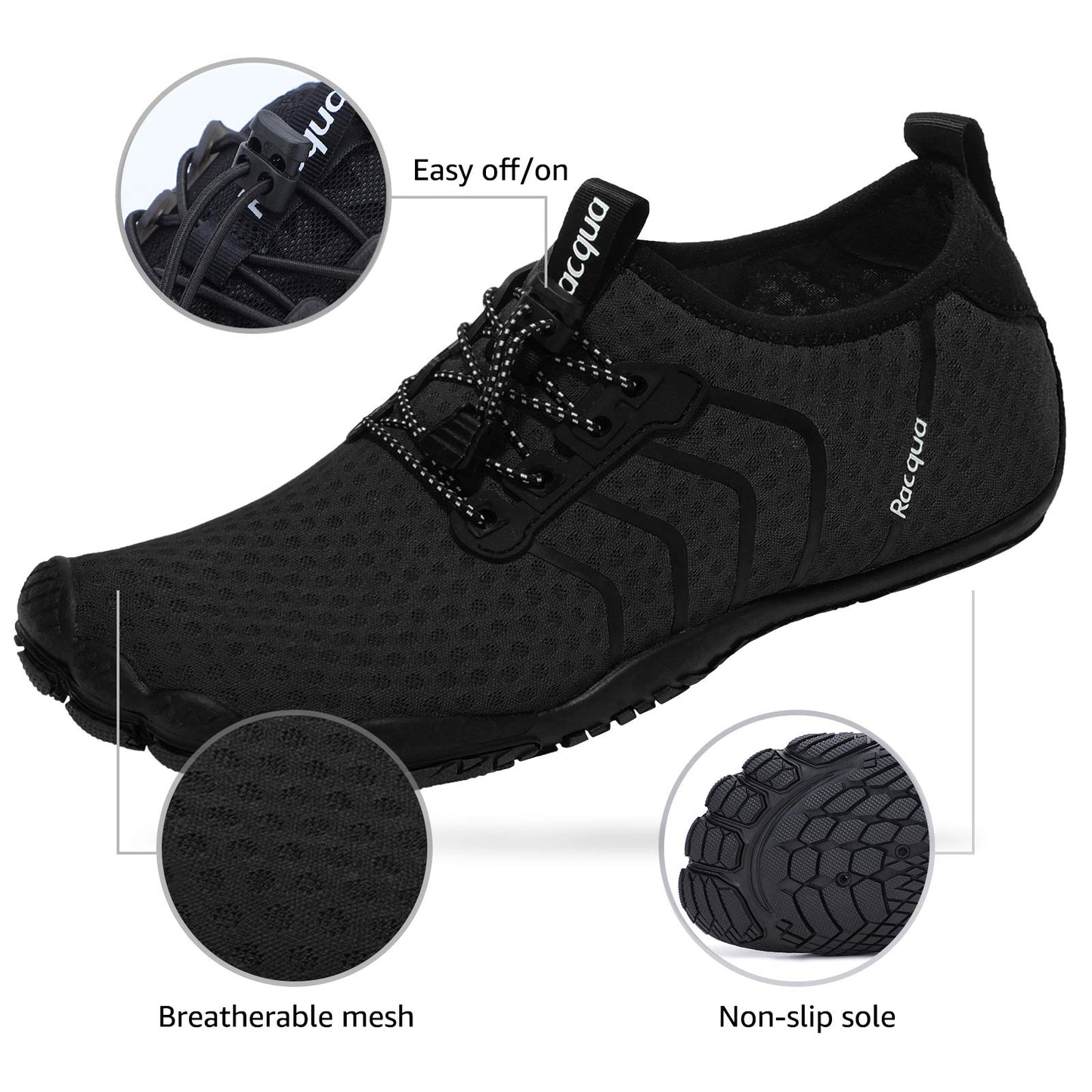 Racqua Water Shoes Quick Dry Barefoot Lightweight Aqua Shoes Beach Swim Pool Hiking Sport Shoes